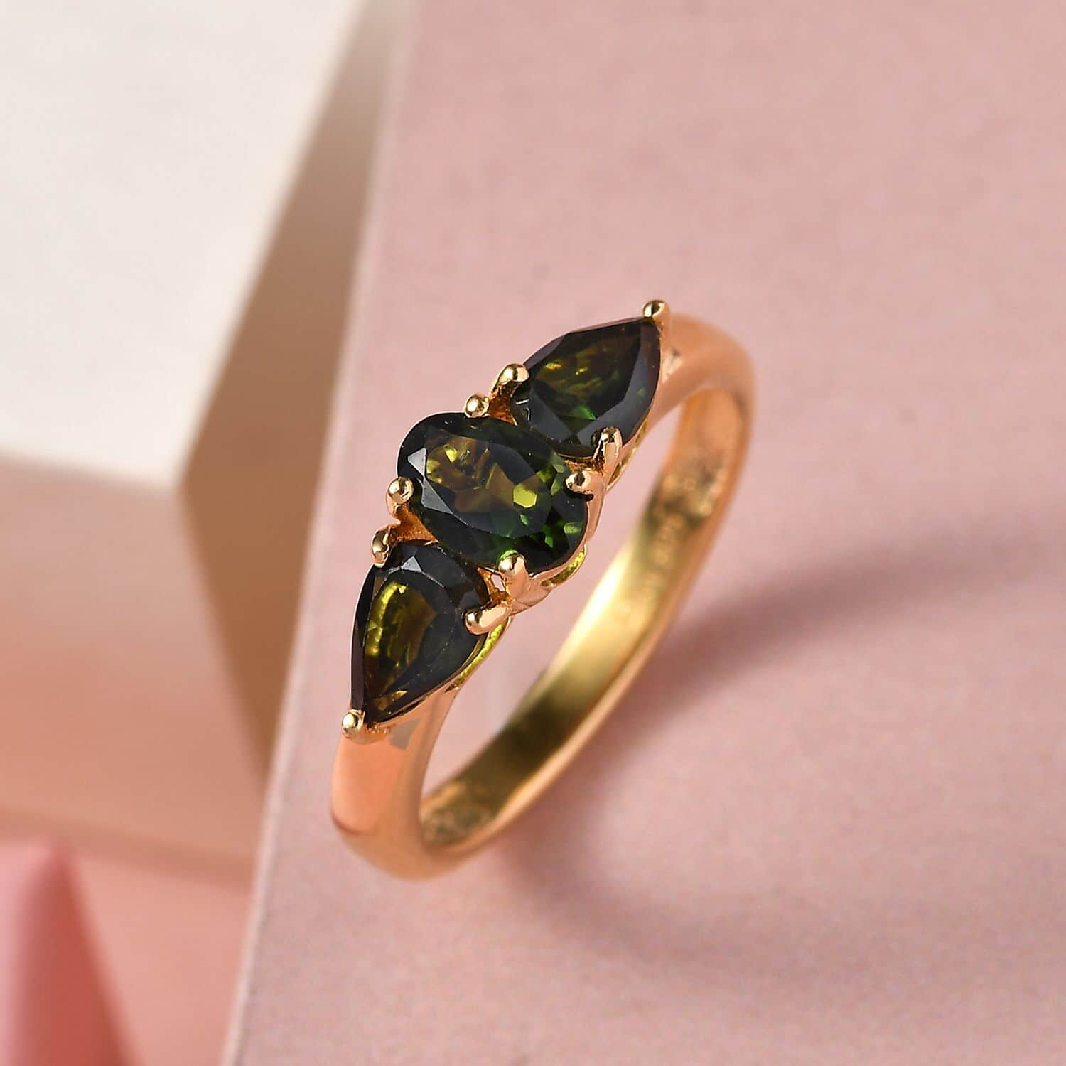 Shop LC Chrome Tourmaline Oval 925 Sterling Silver Vermeil Yellow Gold Plated 3 Stone Ring for Women Size 7 Ct 0.95