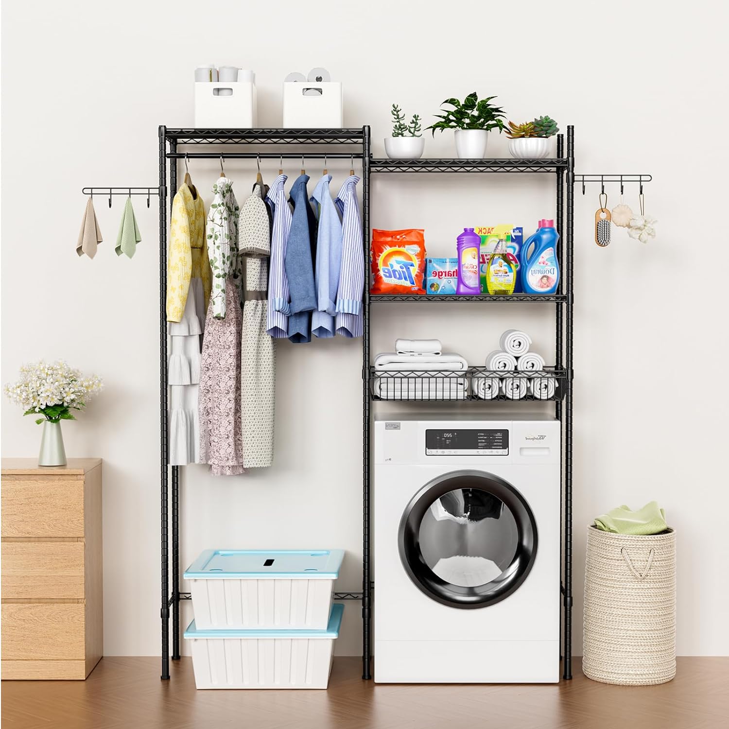 Over The Washer and Dryer Storage Shelf, Laundry Room Space-Saving Organization Shelves, Heavy Duty Freestanding Closet Organizer Storage with 2 Tier Adjustable Height Shelving -2Pack
