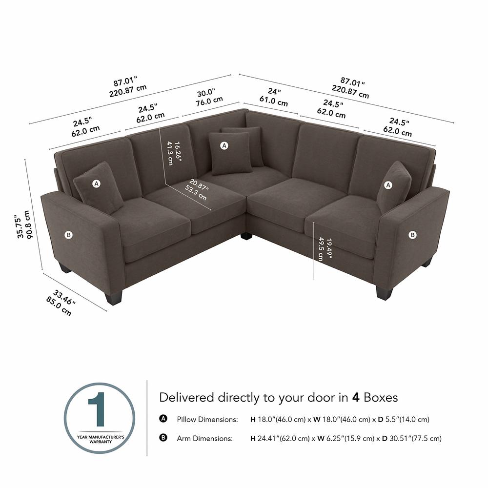 Stockton 87W L Shaped Sectional Couch in Chocolate Brown Microsuede