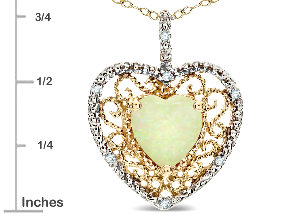 Star K� Heart Shape 8mm Created Opal filigree Heart Pendant Necklace 14k Yellow Gold