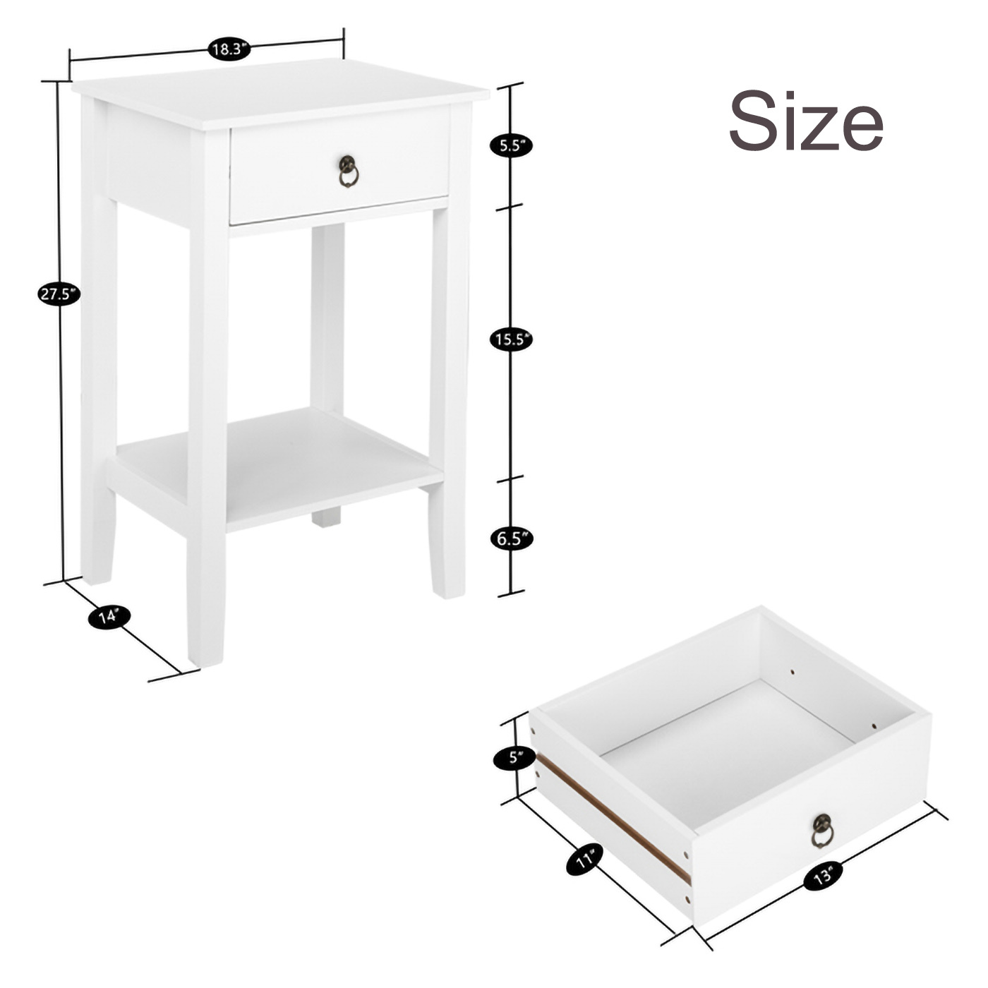 RUseeN Fully Assembled Nightstand, Wooden Bedside Sofa Table, Mid Century Modern End Table for Bedroom Living Room Children's Room, White