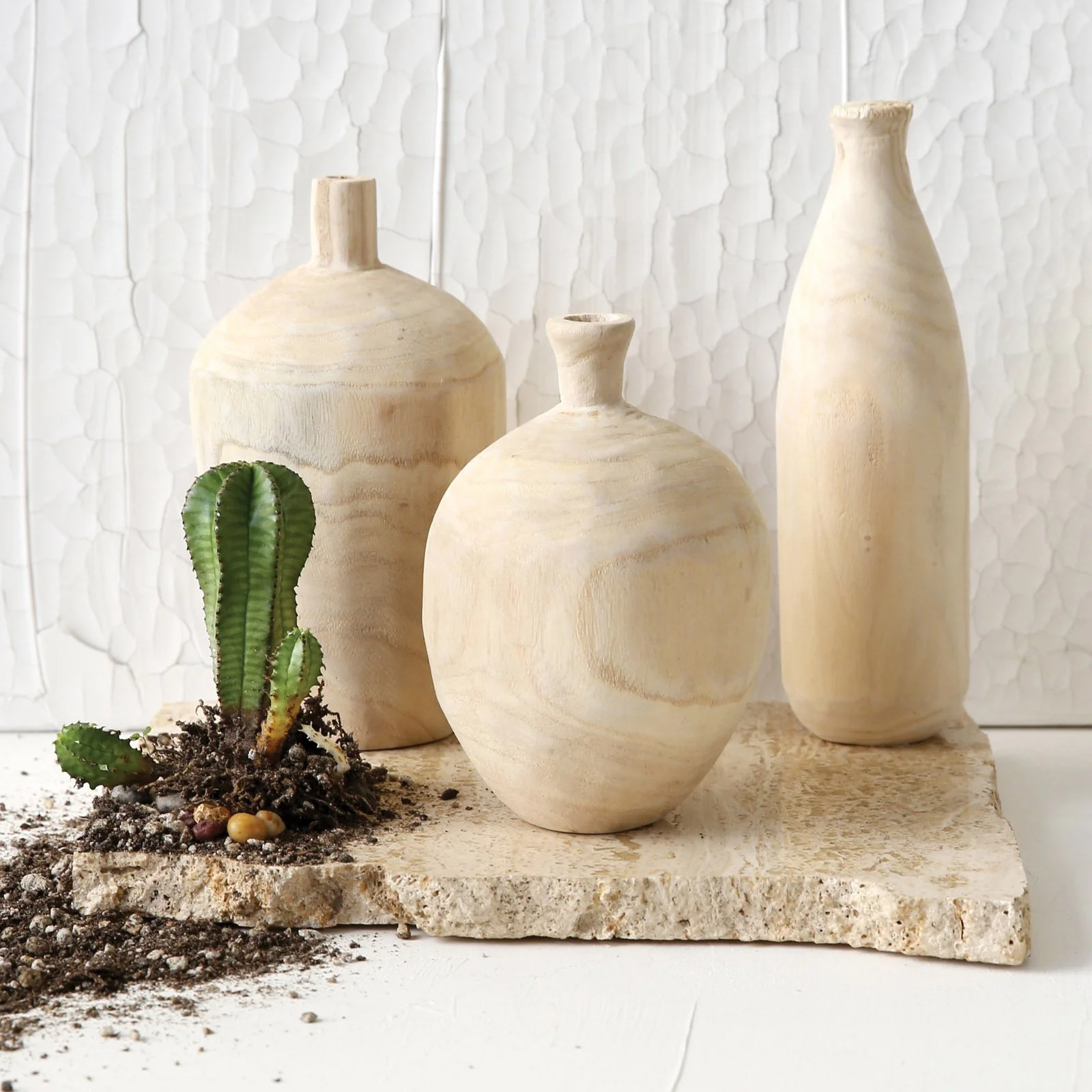 Creative Co-Op Paulownia Wood Vases (Set of 3 Designs)