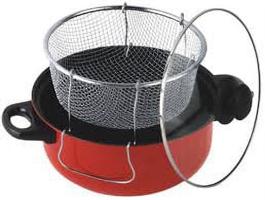 American Trading House Jl-5303R Gourmet Chef 4.5 Qt. Non Stick Deep Fryer With Frying Basket & Glass Cover. Red