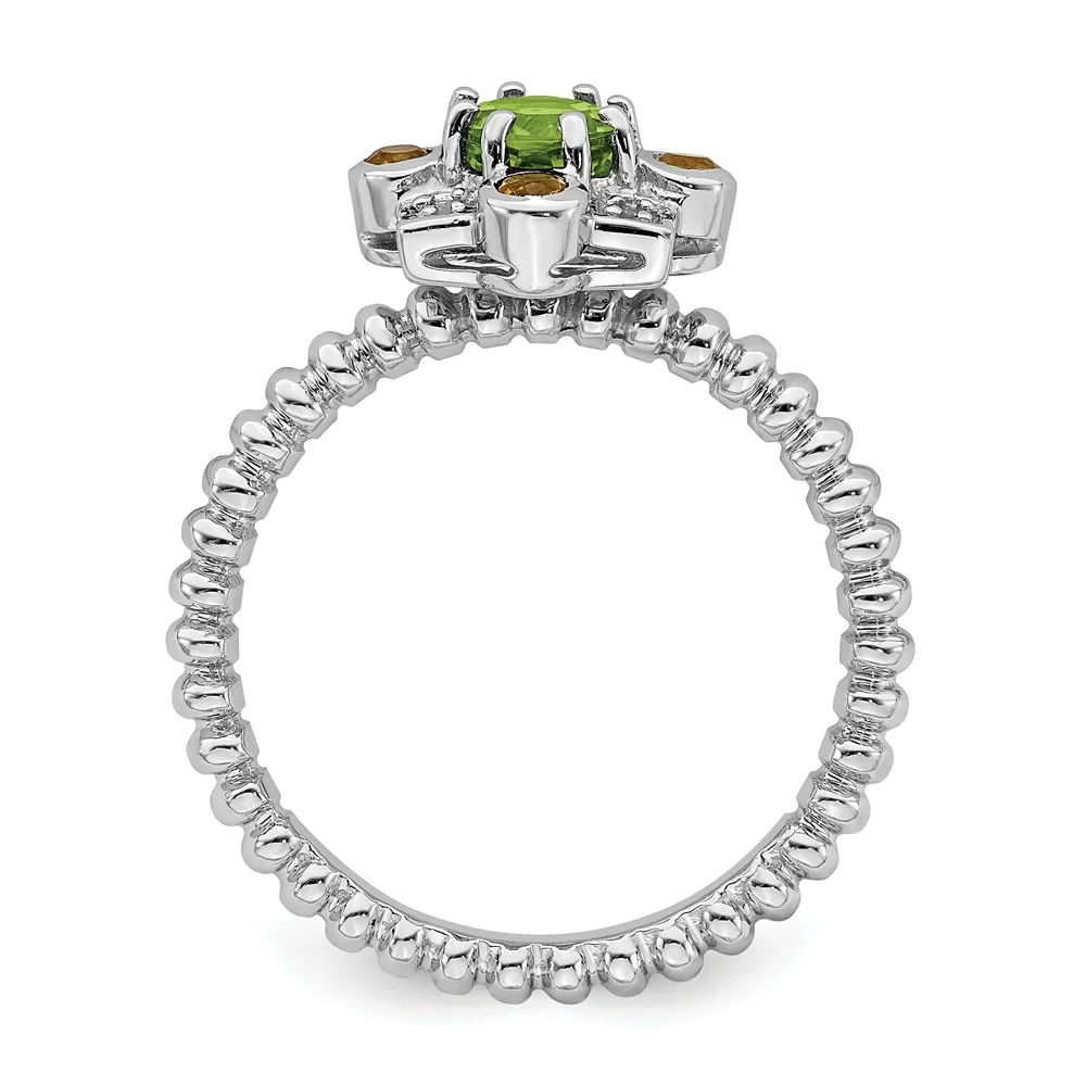 925 Sterling Silver Stackable Expressions Peridot; Citrine & Diamond Ring Size: 5; for Adults and Teens; for Women and Men