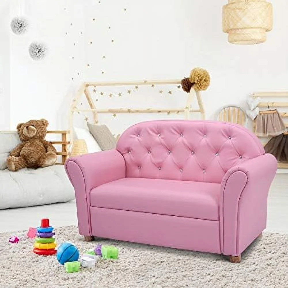 TJUNBOLIFE Sofa  PU Leather Upholstered  Sturdy Wood Construction  Armrest Chair for Preschool Children Sofas  37''x17''x22.5'' (LxWxH)  37-inch Pink Couch
