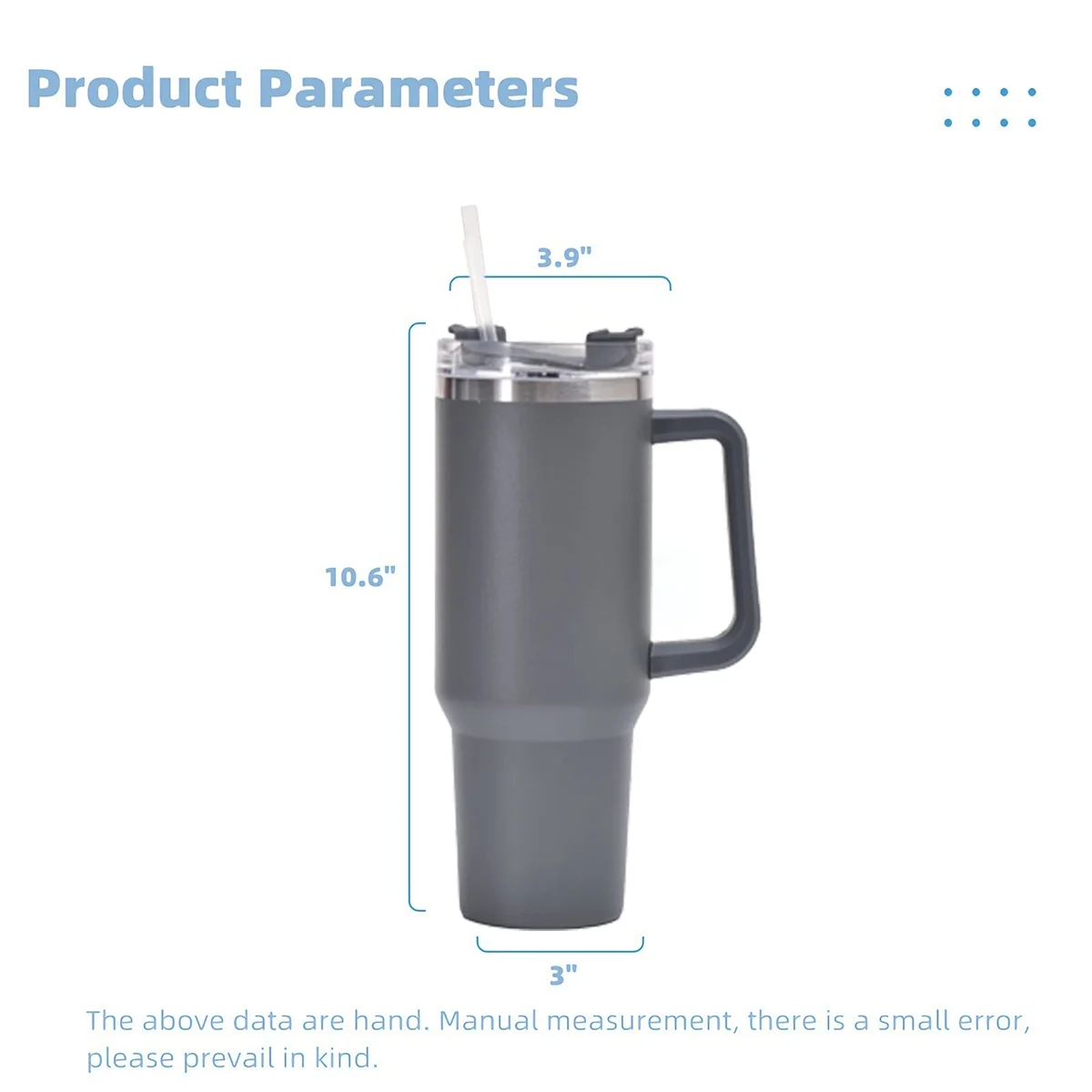 IMMEKEY 40 oz Tumbler Insulated Water Bottle with Straw Flip Straw Tumbler Travel Mug Cup with Handle for Women & Men-Gray