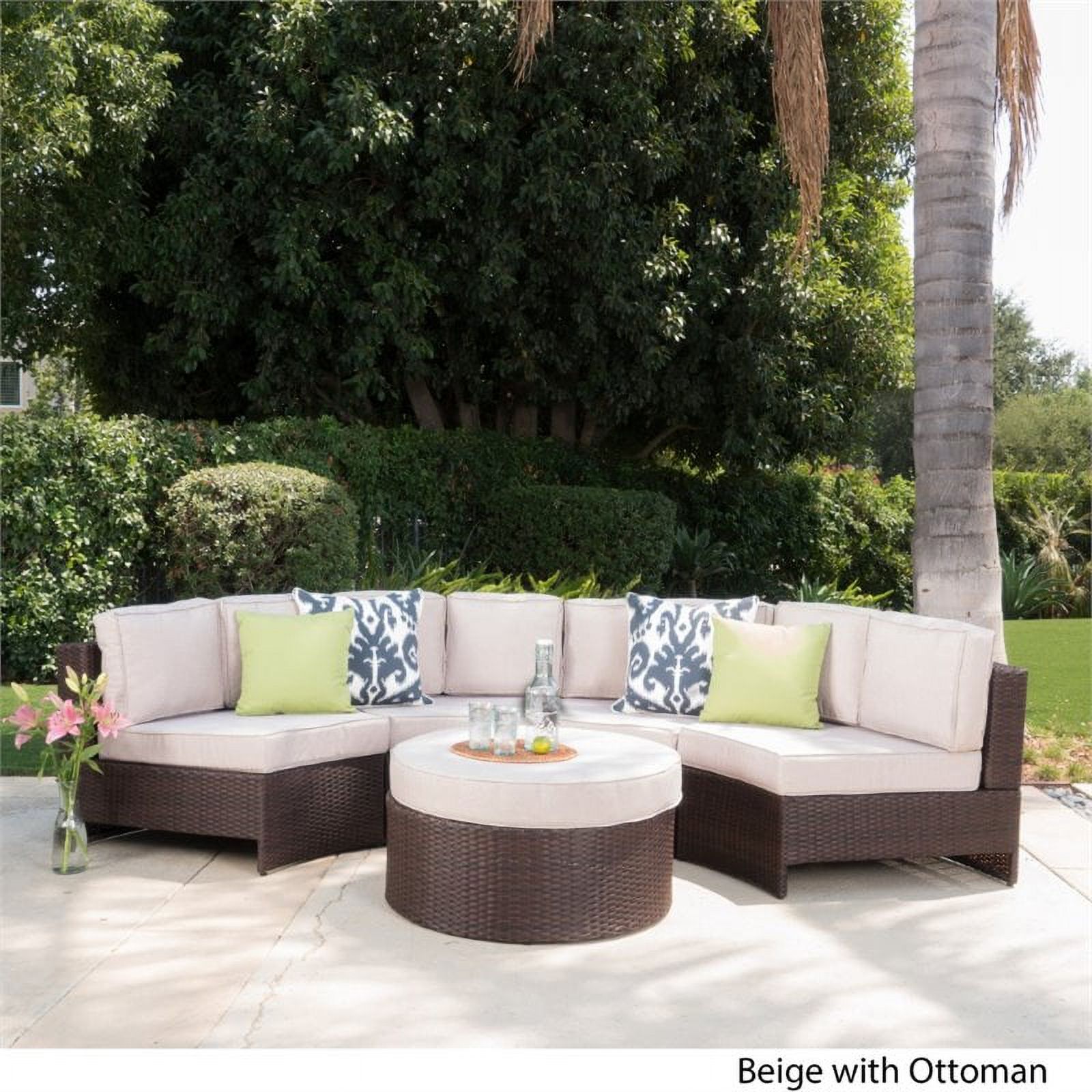 Noble House Madras Saint Luca 5 Piece Outdoor Wicker Sectional Sofa Set in Beige