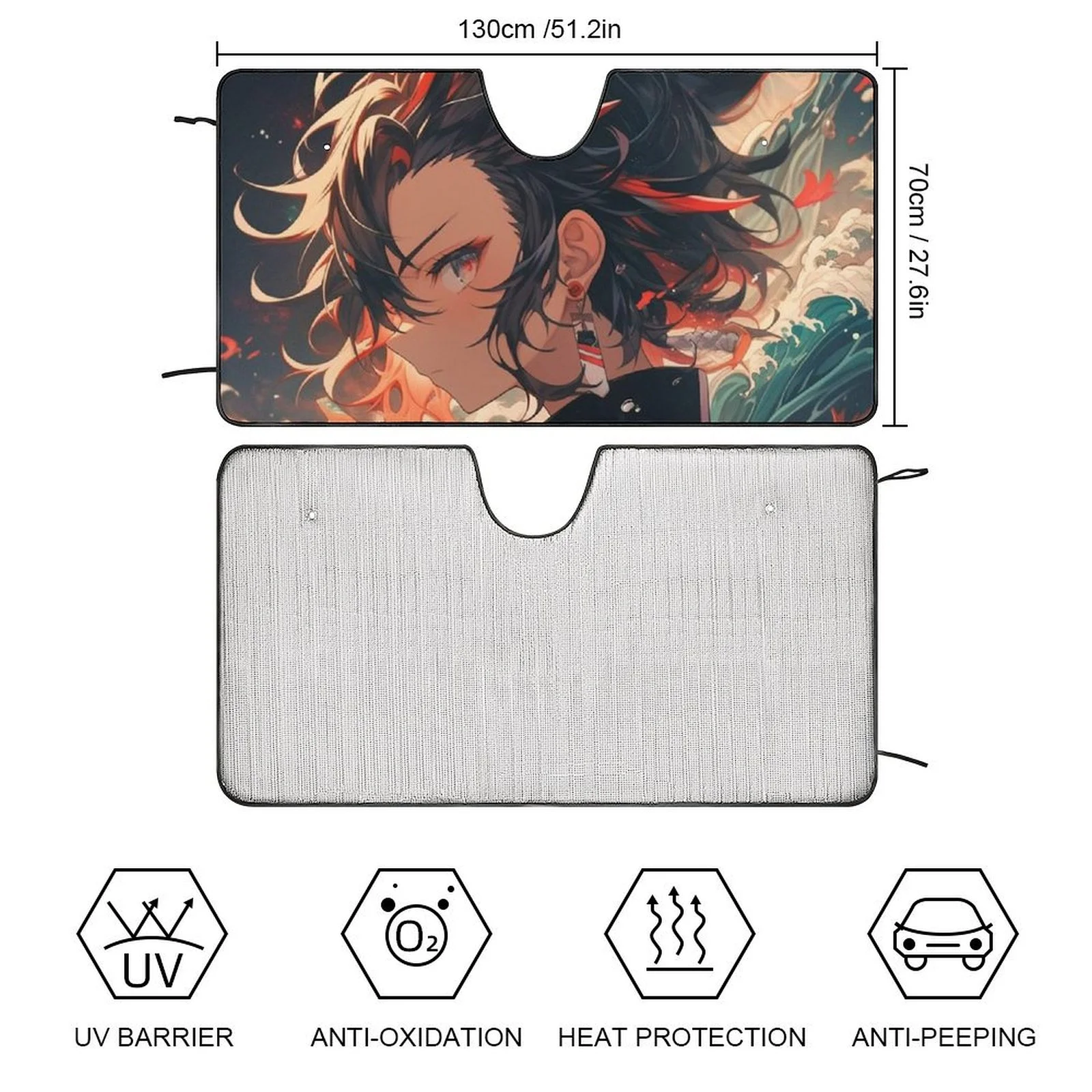 Anime Demon Slayer Tanjiro Car Windshield Sunshade Accessories Umbrella Foldable Reflective Sun Visor Front Window Cover Protector