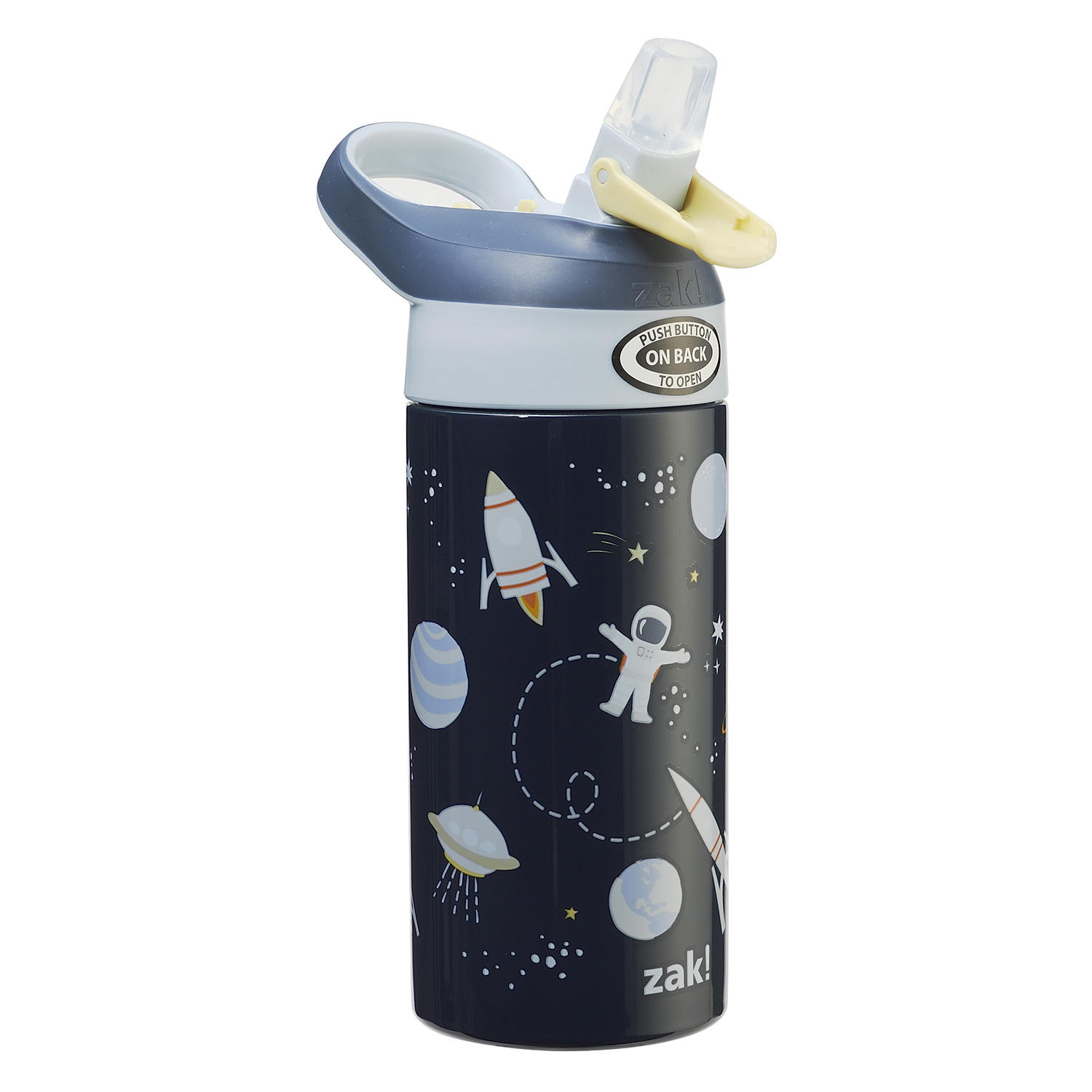 Zak Designs 14-oz. Water Bottle 3-Pack Set Stainless Steel Vacuum Insulated with One-Touch Lid, Silicone Spout with Cover (Assorted Colors)