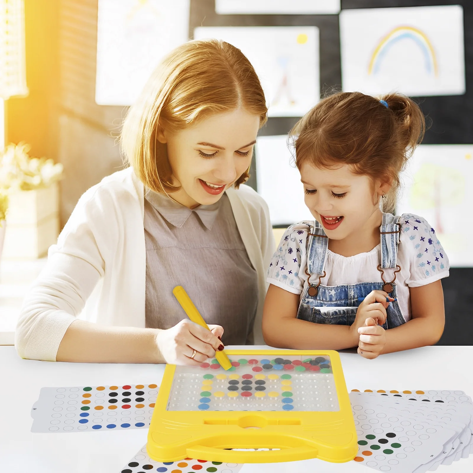 verlacoda Magnetic Drawing Board for Toddlers Colorful Magnet Beads Drawing Board with Magnetic Pen and Cards Montessori Educational Preschool Toy Fun Travel Toys for Boys Girls Over 3 Years Old