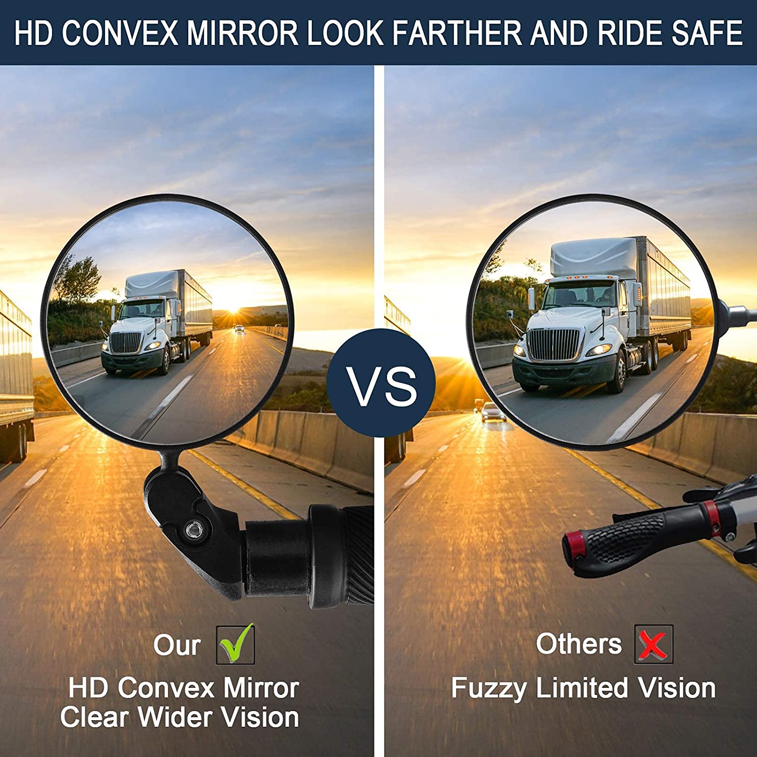 Sanctus Bike Mirror, 2Pcs Adjustable Bicycle Riding Rear View Mirror, Universal HD Safety Rearview Mirror, 360˚ Rotatable Handlebar Rearview Mirrors for Mountain Road Cycling Bikes