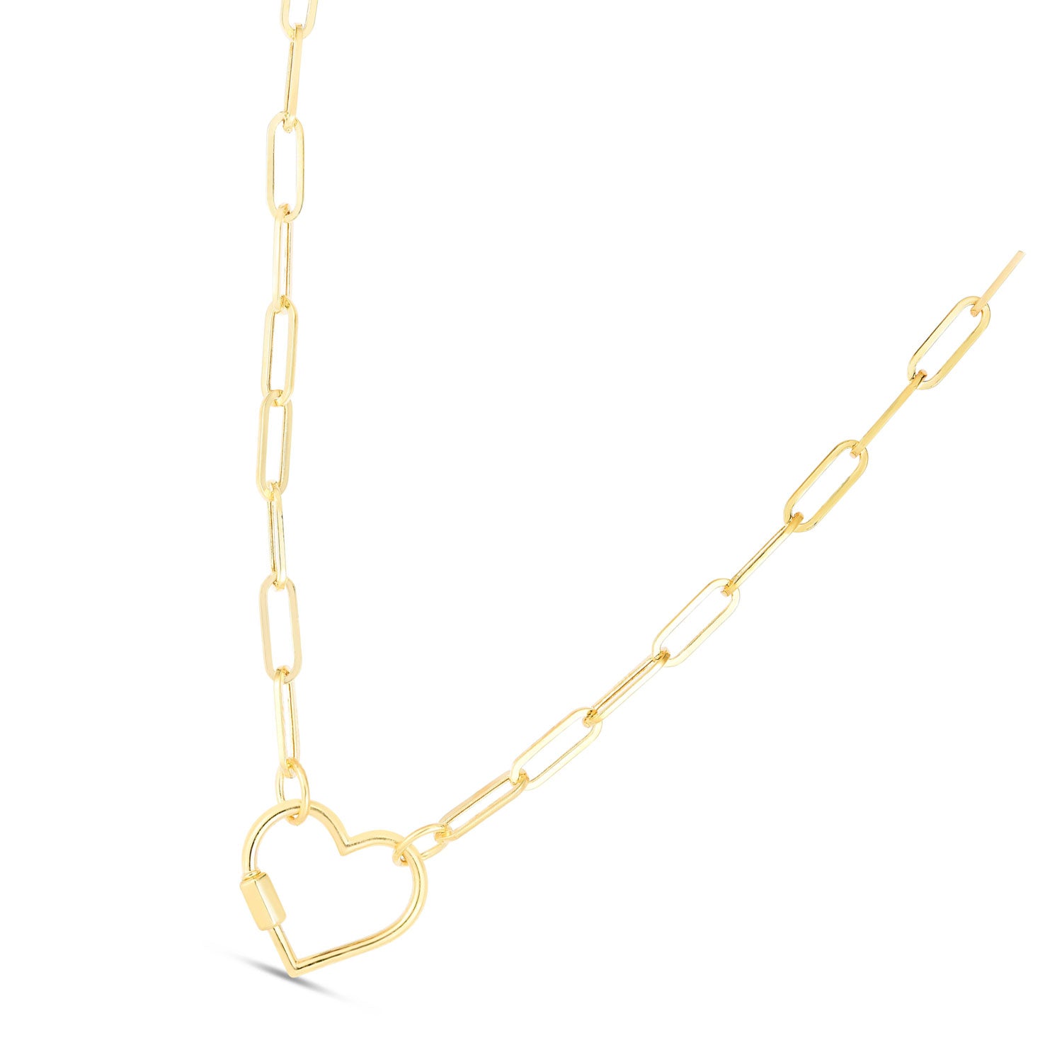 JewelStop 14K Yellow Gold Polished Finish Paperclip Chain Necklace with Heart Carabiner Clasp - 18