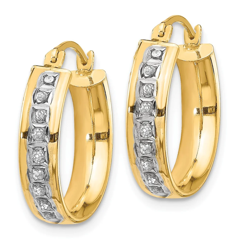 Real 14kt Yellow Gold Diamond Fascination Round Hinged Post Hoop Earrings; for Adults and Teens; for Women and Men