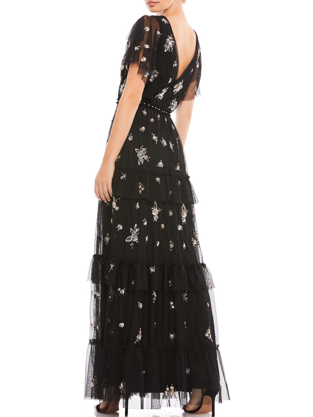 Mac Duggal Womens Sequined Long Evening Dress