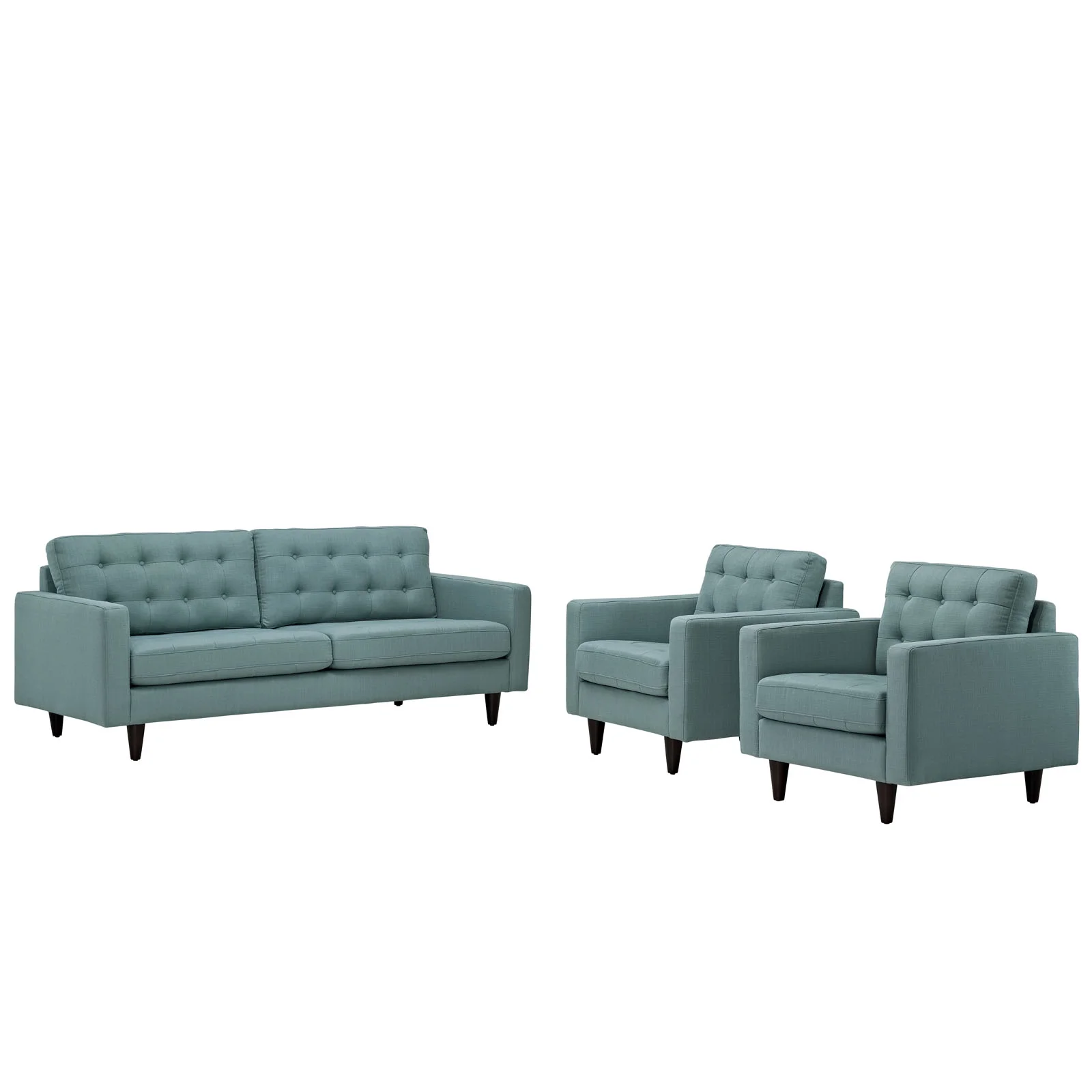 Modway Empress Sofa and Armchairs Set of 3 in Laguna