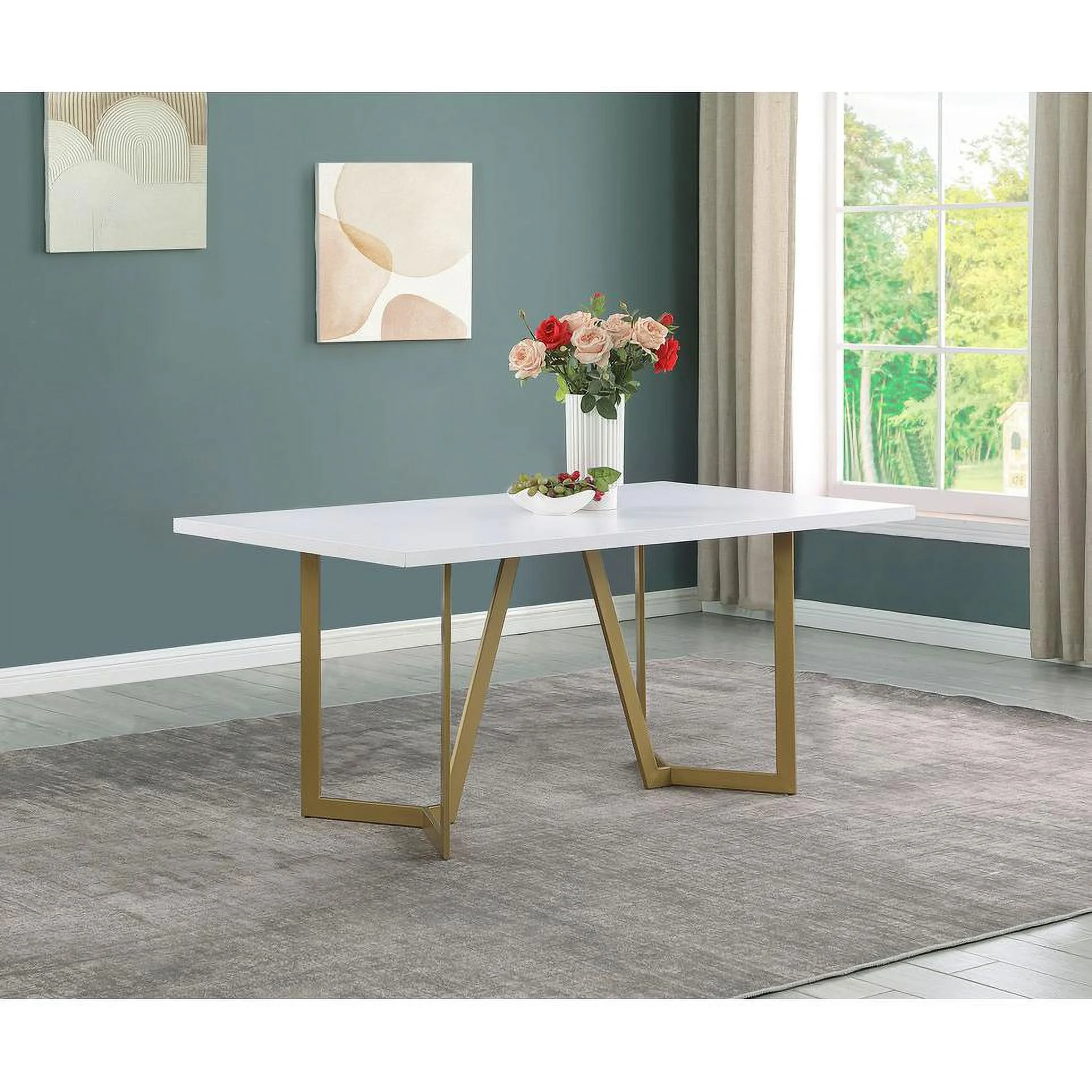 Best Quality Furniture 5pc rectangle dining table- White wood top w/ 4 white faux leather chairs