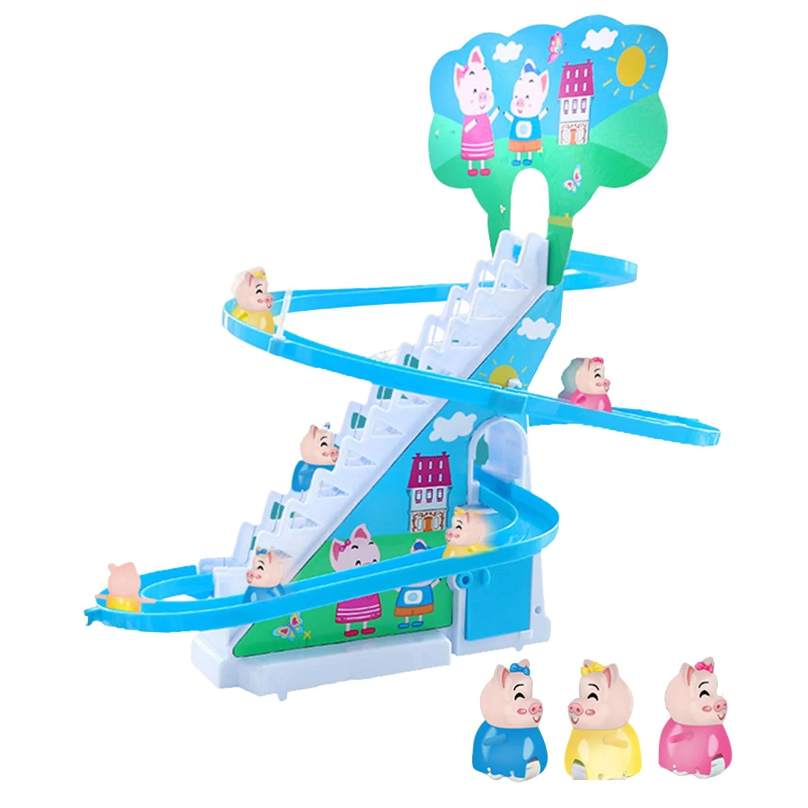 Electric Climbing Stair Toy with LED Flashing Lights Children's Roller Coaster Toy Set Small Toy , 15x30x27cm