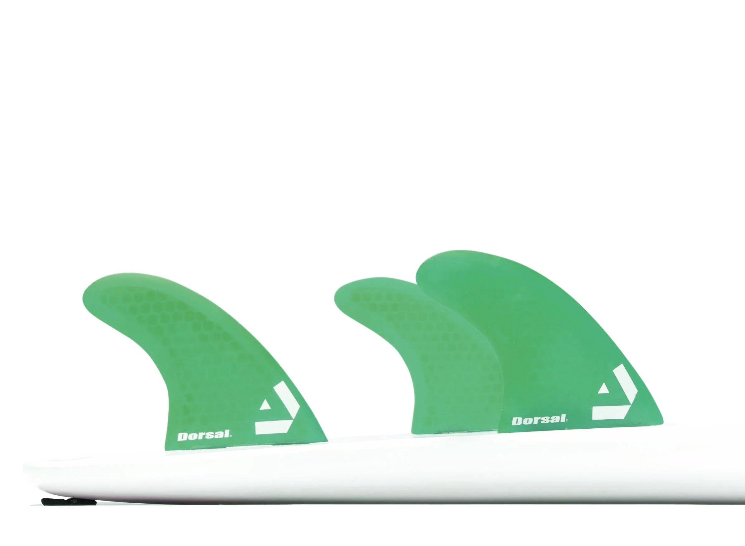 Dorsal Surfboard Fins Hexcore Thruster Set (3) Honeycomb FCS Base Green