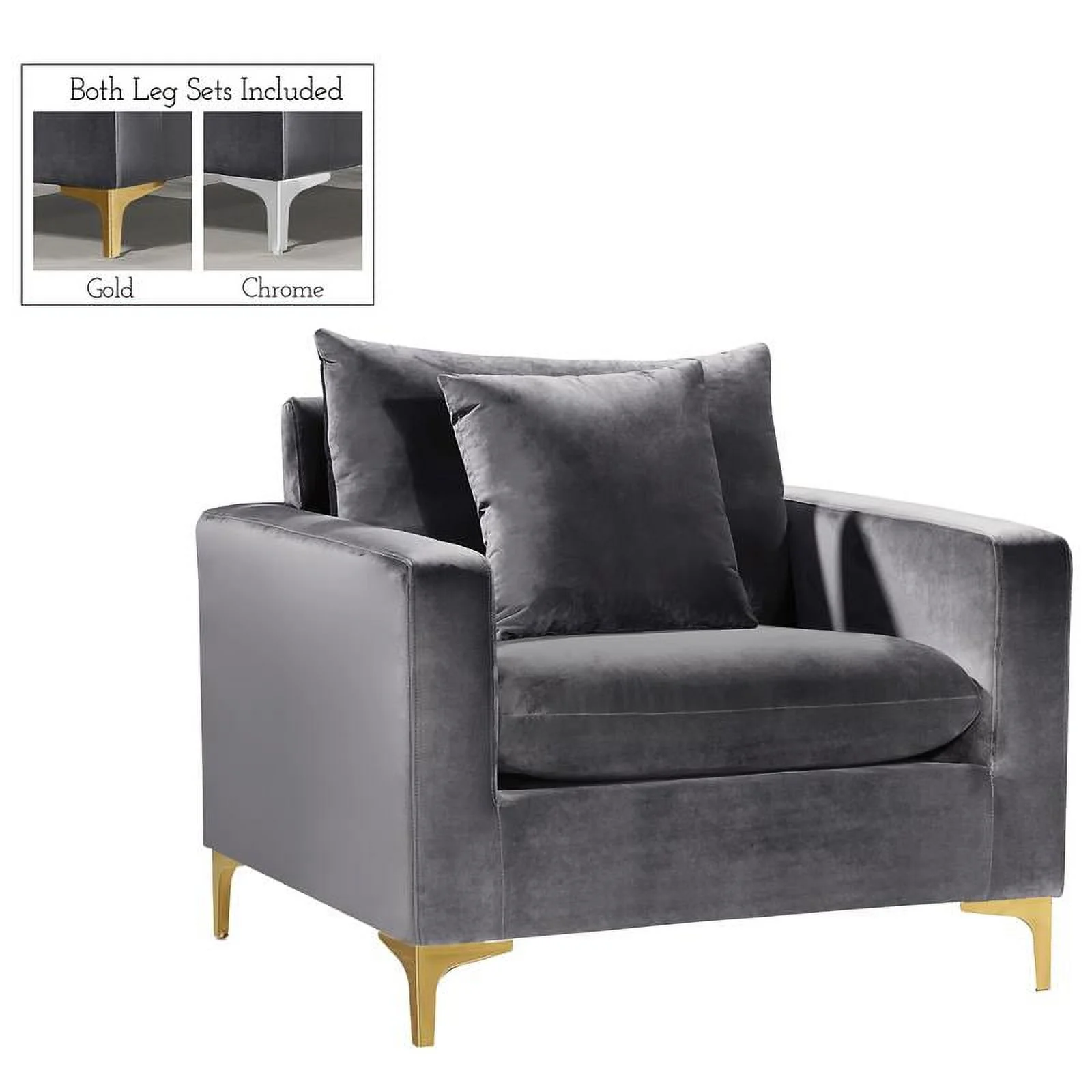 Home Square 3-Piece Set with Velvet Accent Chair Loveseat and Sofa in Gray
