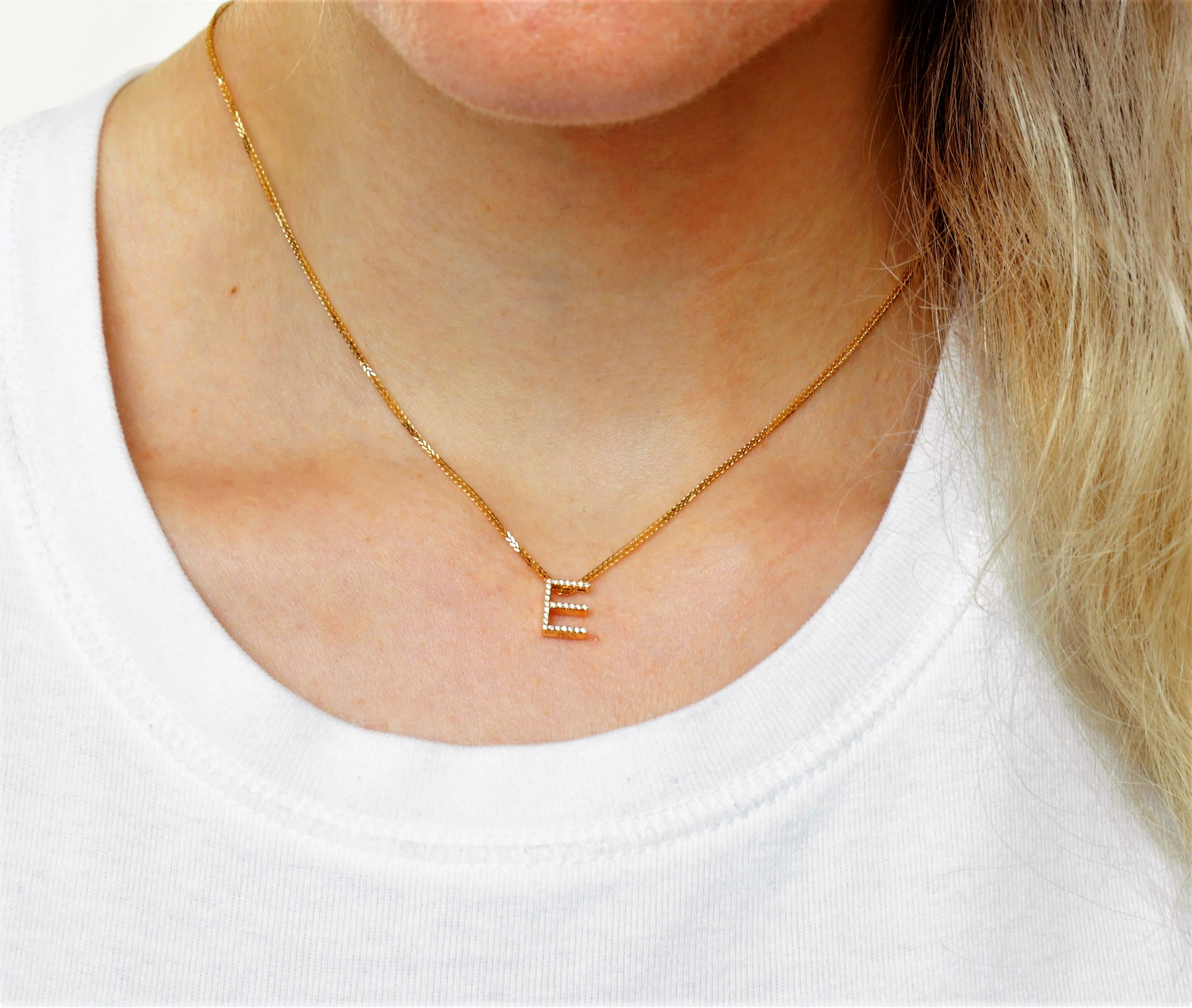 14K Solid Yellow Gold Diamond 'L' Initial Letter Pendant Necklace