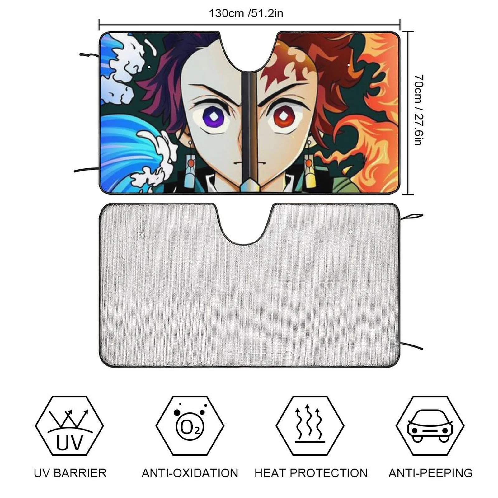 Demon Slayer Tanjiro Anime Car Windshield Sunshade Accessories Umbrella Foldable Reflective Sun Visor Front Window Cover Protector