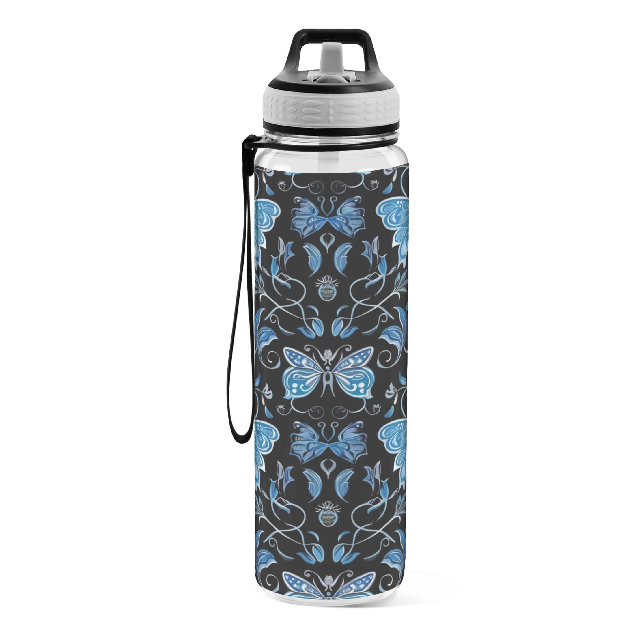 Blue with Butterfly 32oz Sports Water Bottles Leakproof Tritan Bottle with Straw BPA Free Clear Bottle for Fitness Gym Outdoor Cycling