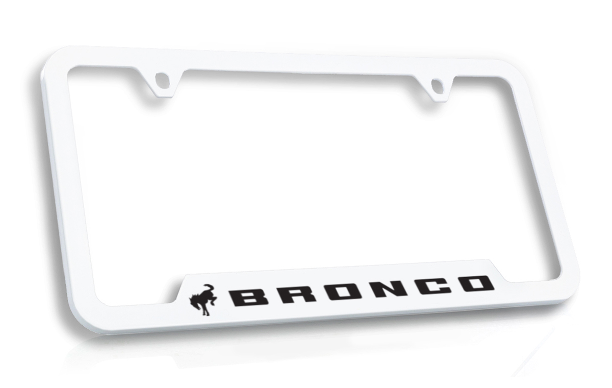 Ford Bronco Horse White Plastic License Plate Frame Tag Holder