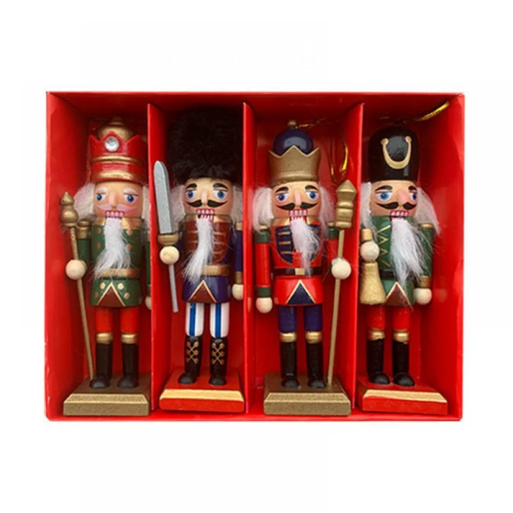 5pcs/set Wooden Nutcracker Soldier Doll Vintage Handcraft Walnut Puppet Toy Home Desktop Decor Christmas Gift