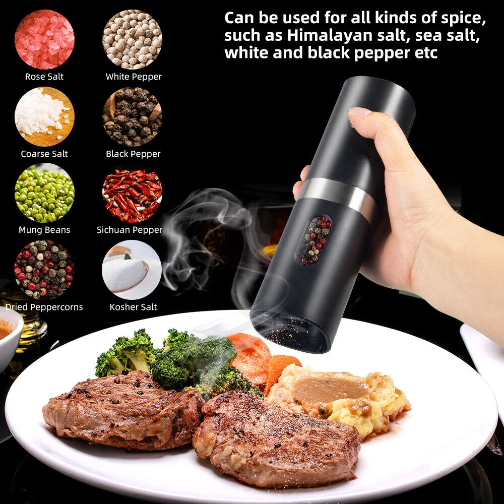 Padsun Set Electric Black Salt & Pepper Grinder USB High-capacity  Mill Grinder