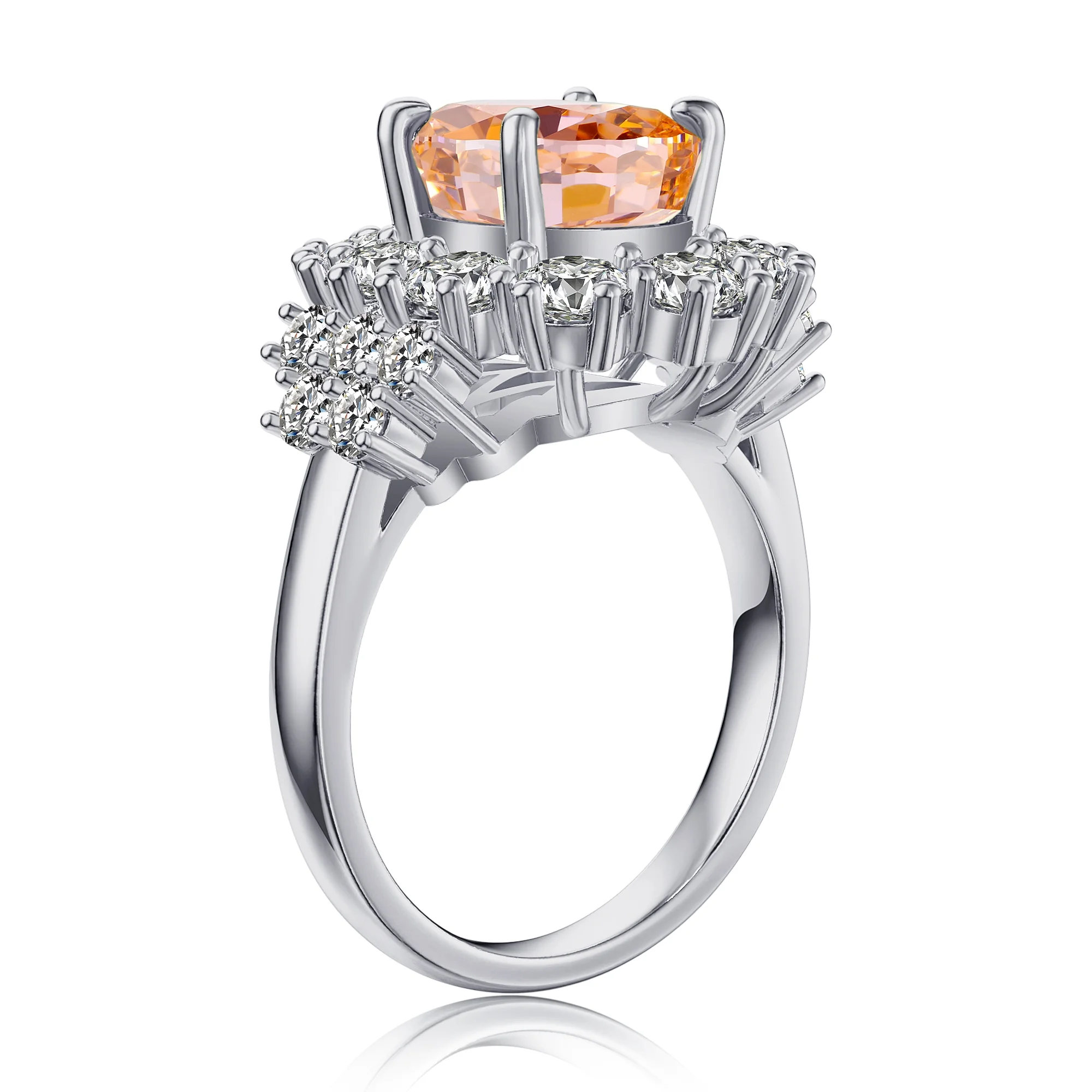 TURANDOSS 6ct Morganite Gemstone Engagement Ring 925 Sterling Silver Oval Cut Gemstone Ring Wedding Band Promise Rings for Women Customizable Size