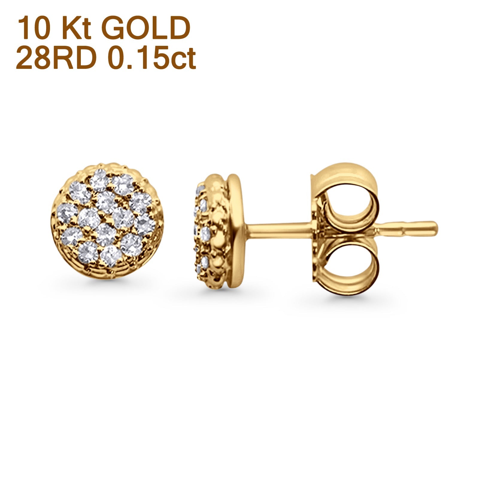 10K Yellow Gold 5.8mm Round Shaped Classic Diamond Stud With Push Back Earrings