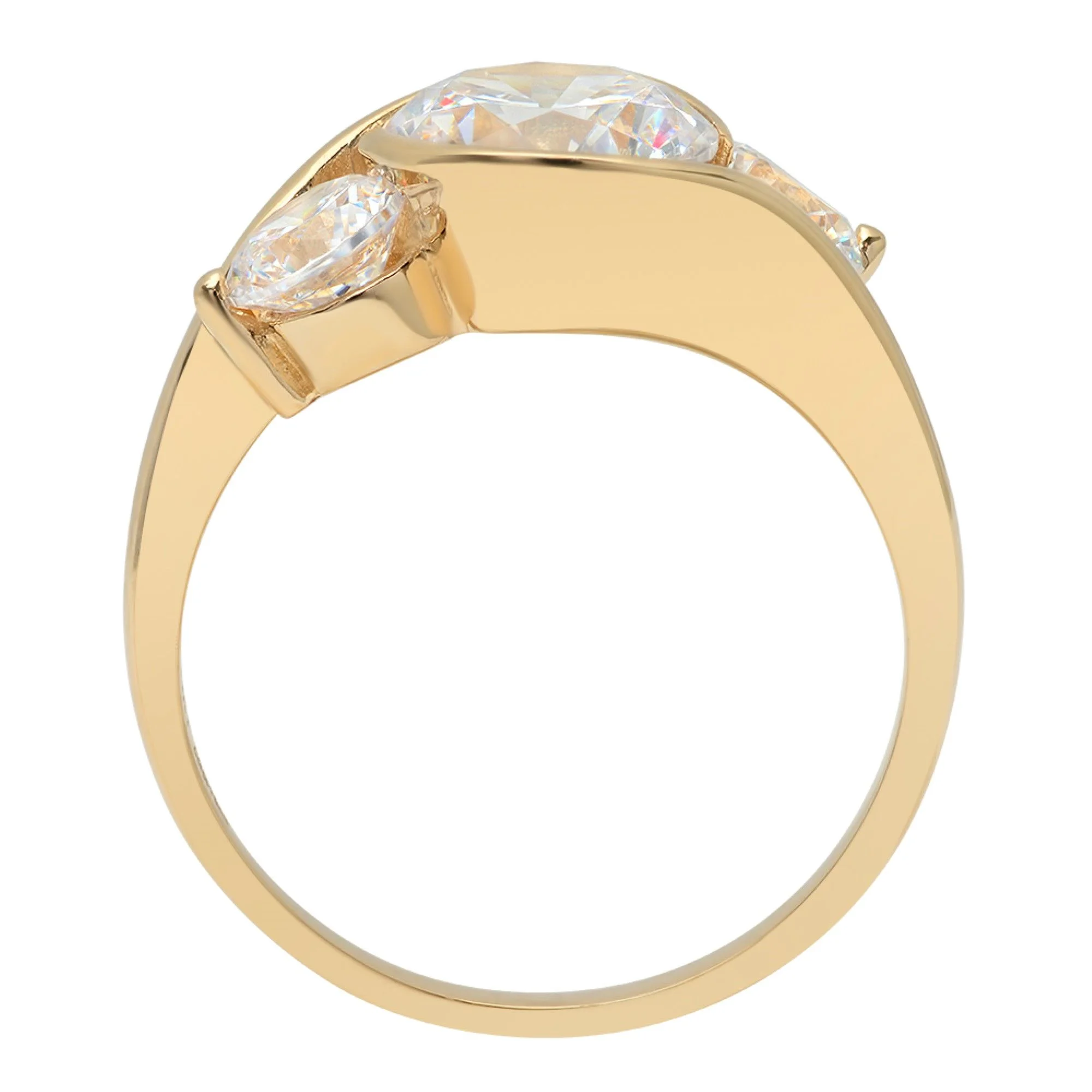 3.5 ct Brilliant Round Cut Real Genuine Natural Diamond VS1-VS2 G-H 14K Yellow Gold Three-Stone Promise Wedding Statement Engagement Designer Ring W/ Crystal side stones size 4.5