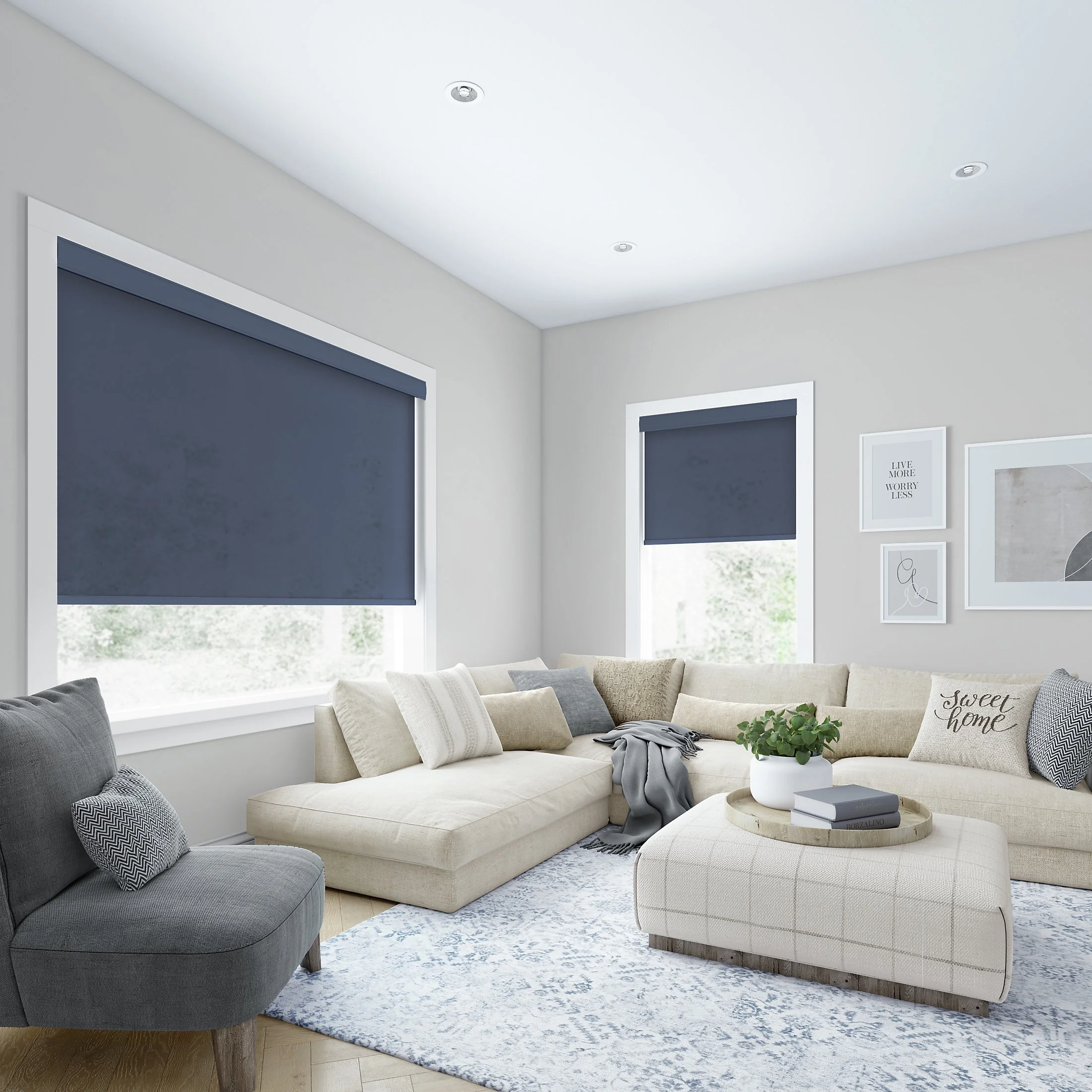 LEVOLOR Custom Expressions Collection, Cordless Light Filtering Roller Shade, Blue, 61 3/4