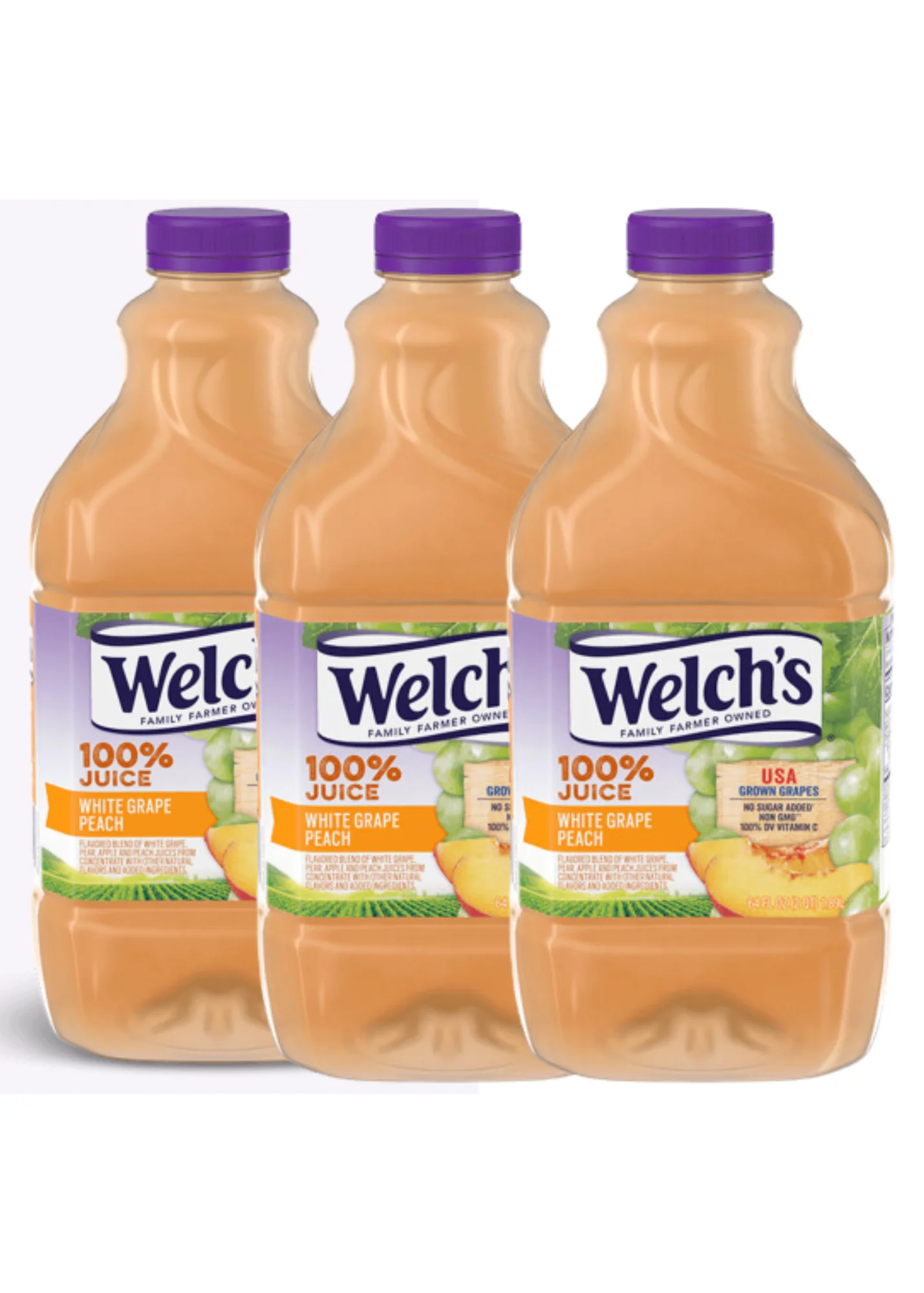 Welch's 100% Juice 64 oz 3 Packs - Purple Grape, White Grape, White Grape Peach, Light Purple Grape, or Diet Concord Grape - Bundled by Louisiana Pantry (White Grape Peach, 3 Pack)