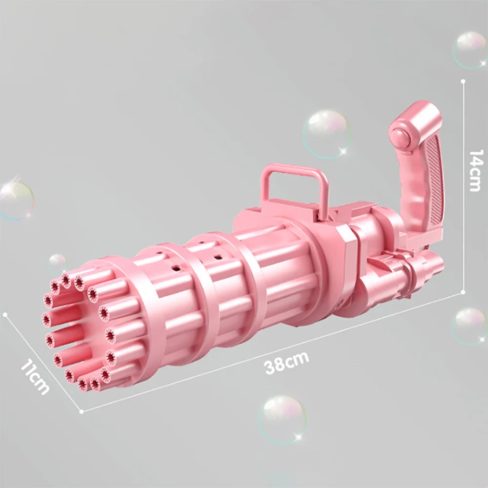 Gatling Bubble Machine 2021 Cool Automatic Gatling Bubble Gun , 15-Hole Novelty Electric Bubble Blower Gatling Gun Outdoor Toys for Kids - Pink