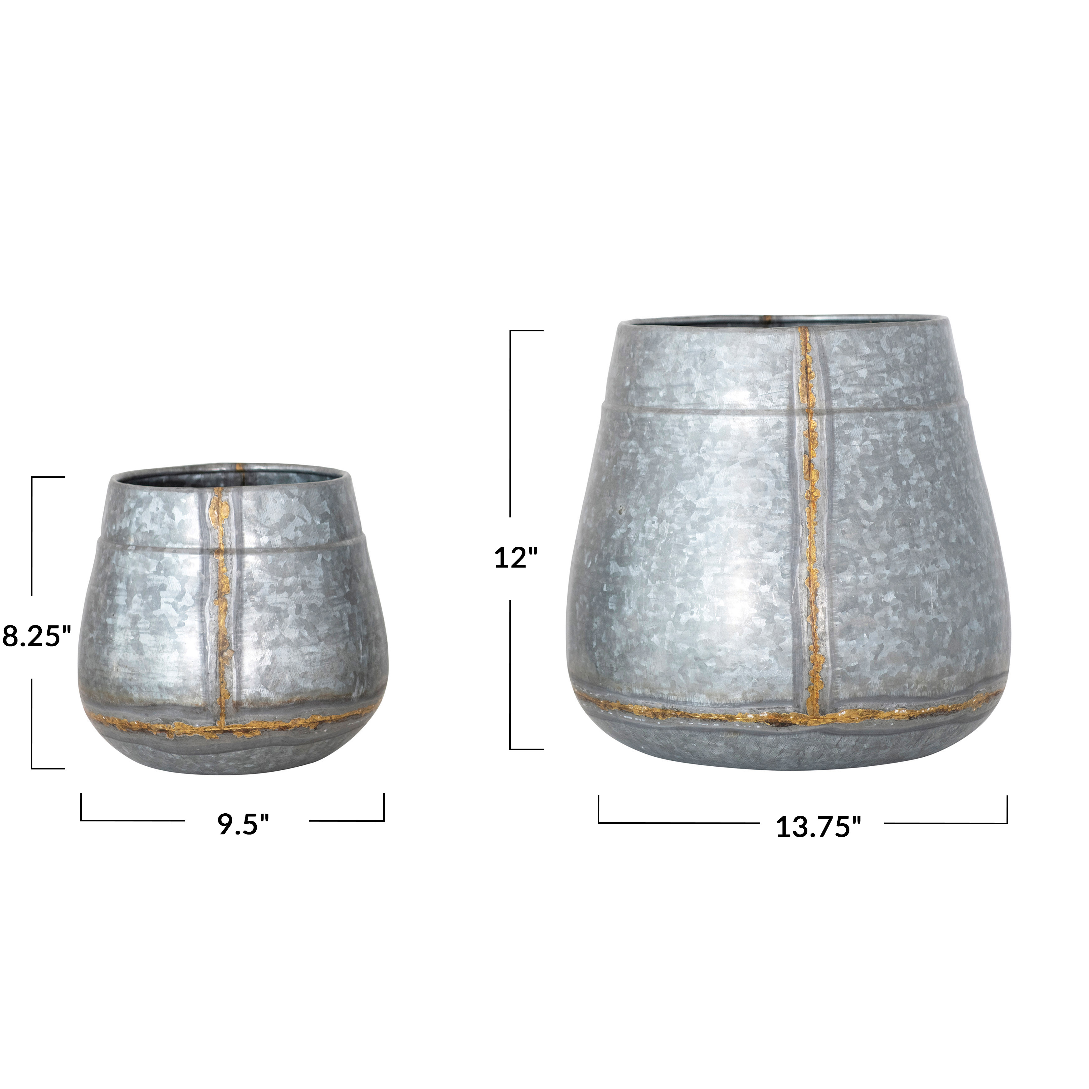 Creative Co-Op Galvanized Metal Planters, Antique Zinc Finish, Set of 2