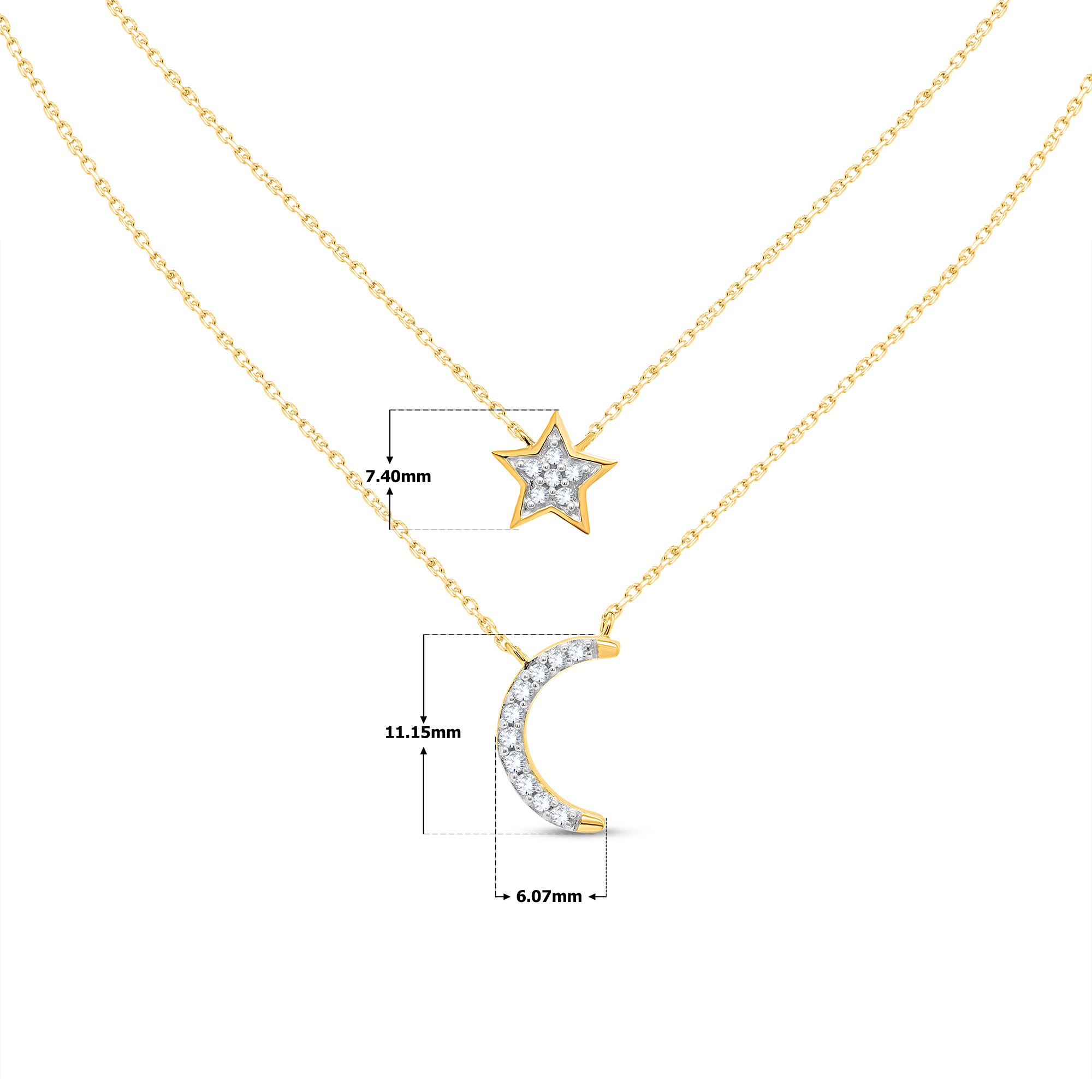 Omega Jewellery Quarter Moon & Star Necklace - Round Cut Natural Diamond in 18K Yellow Gold over Silver Necklace ( 0.10 Carat, I-J Color, I2-I3 Clarity)