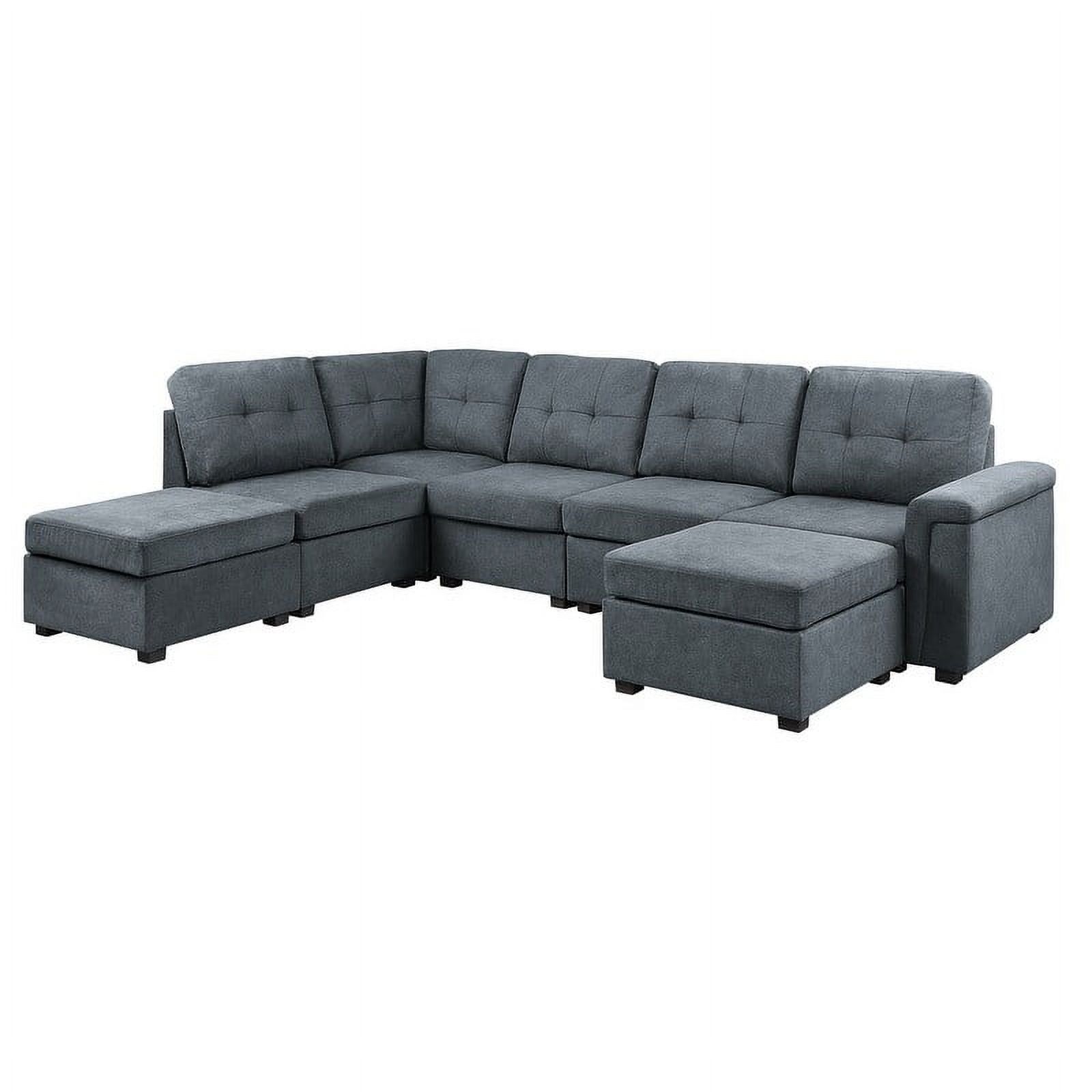 Isla Gray Woven Fabric 7-Seater Sectional Sofa with Ottomans
