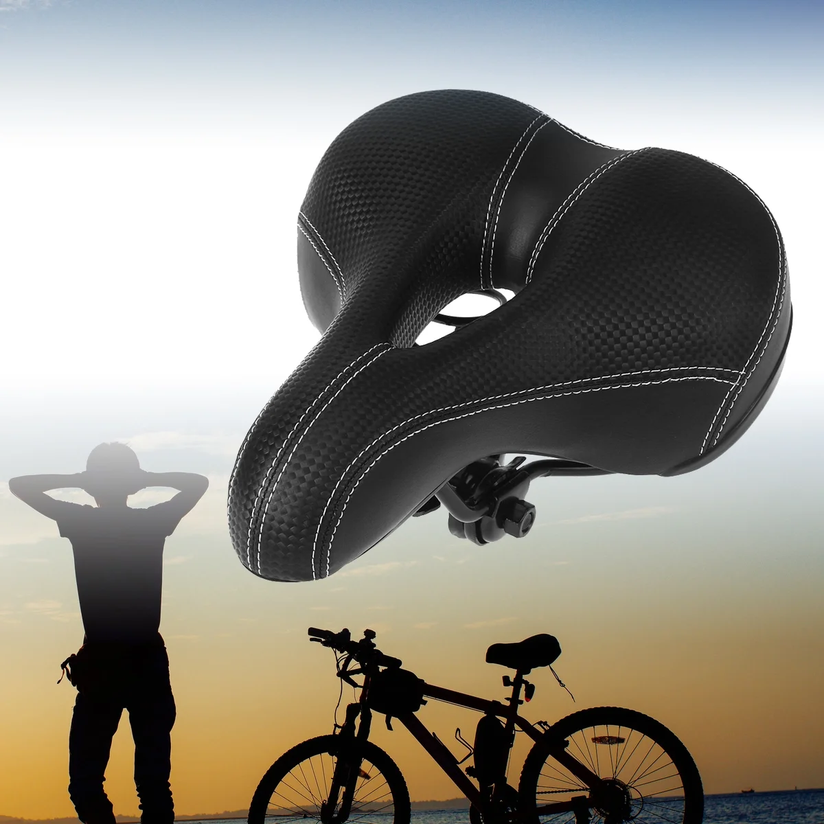 Comfort Saddle Wide Bike Cushion Seat With Waterproof Cover (Black)