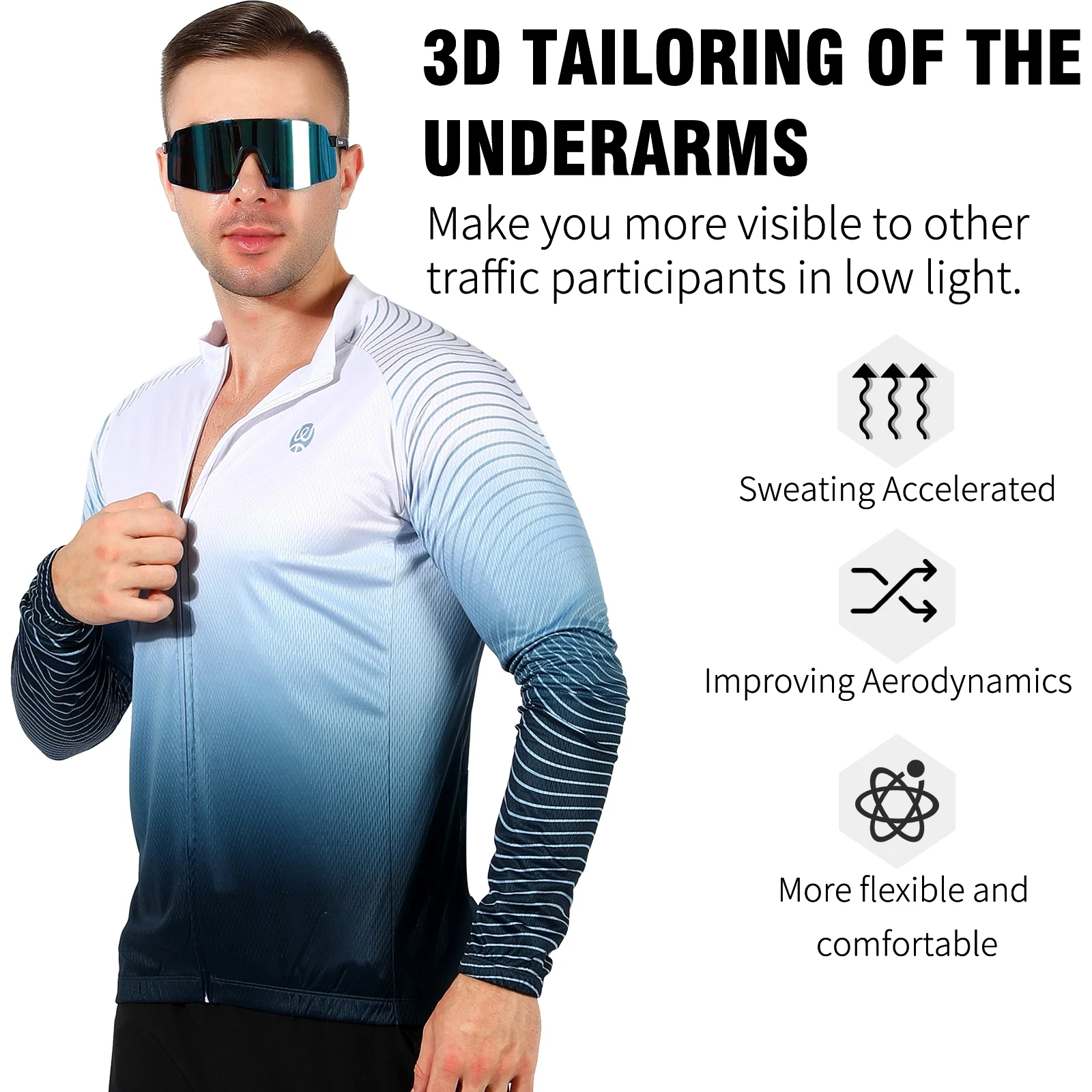 WEST BIKING Men's Cycling Jersey Quick Dry Long-Sleeved Zipper MTB Bicycle Bike Shirt, White