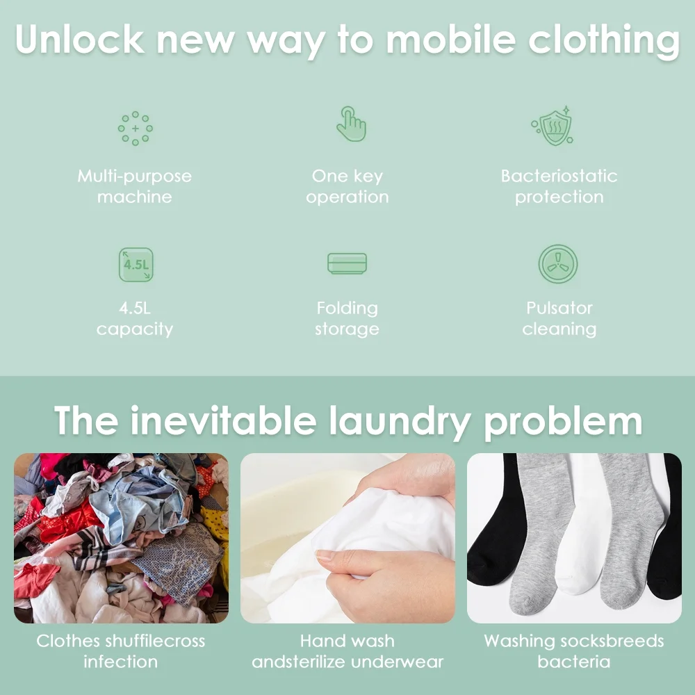 JahyShow Mini Dehydratable Washer - Baby-Green Portable Washing Machine - Ideal for Underwear