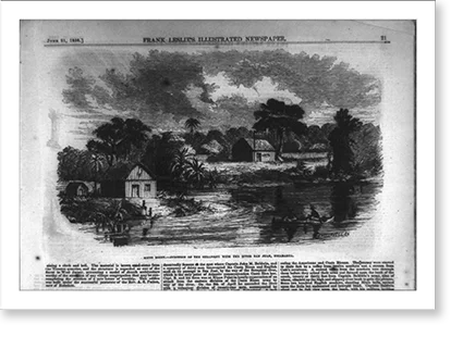 Historic Framed Print, [Gen. Wm. Walker's Exp. in Nicaragua]: Hipps Point. junction of the Serapiqui with the river San Juan, Nicaragua, 17-7/8