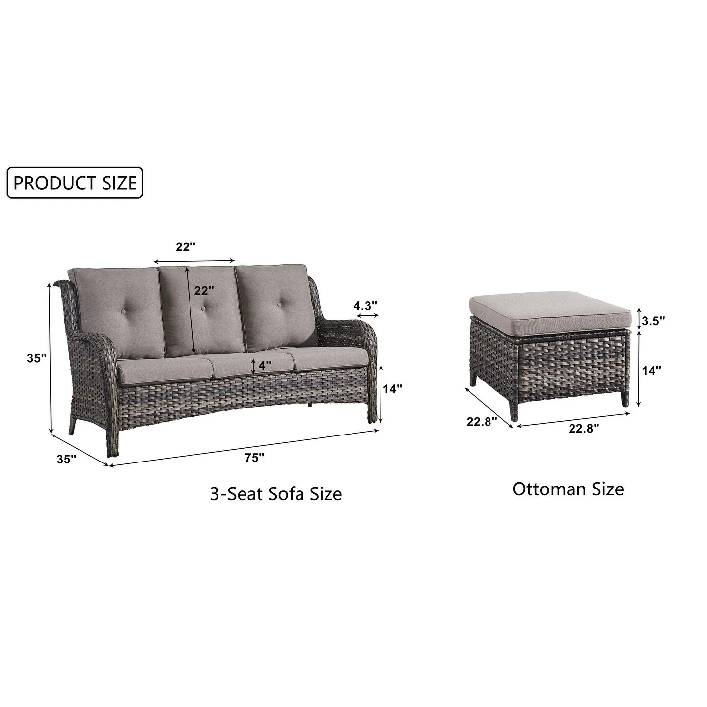 Outdoor Rattan Wicker Sectional Sofa Set with Ottomans