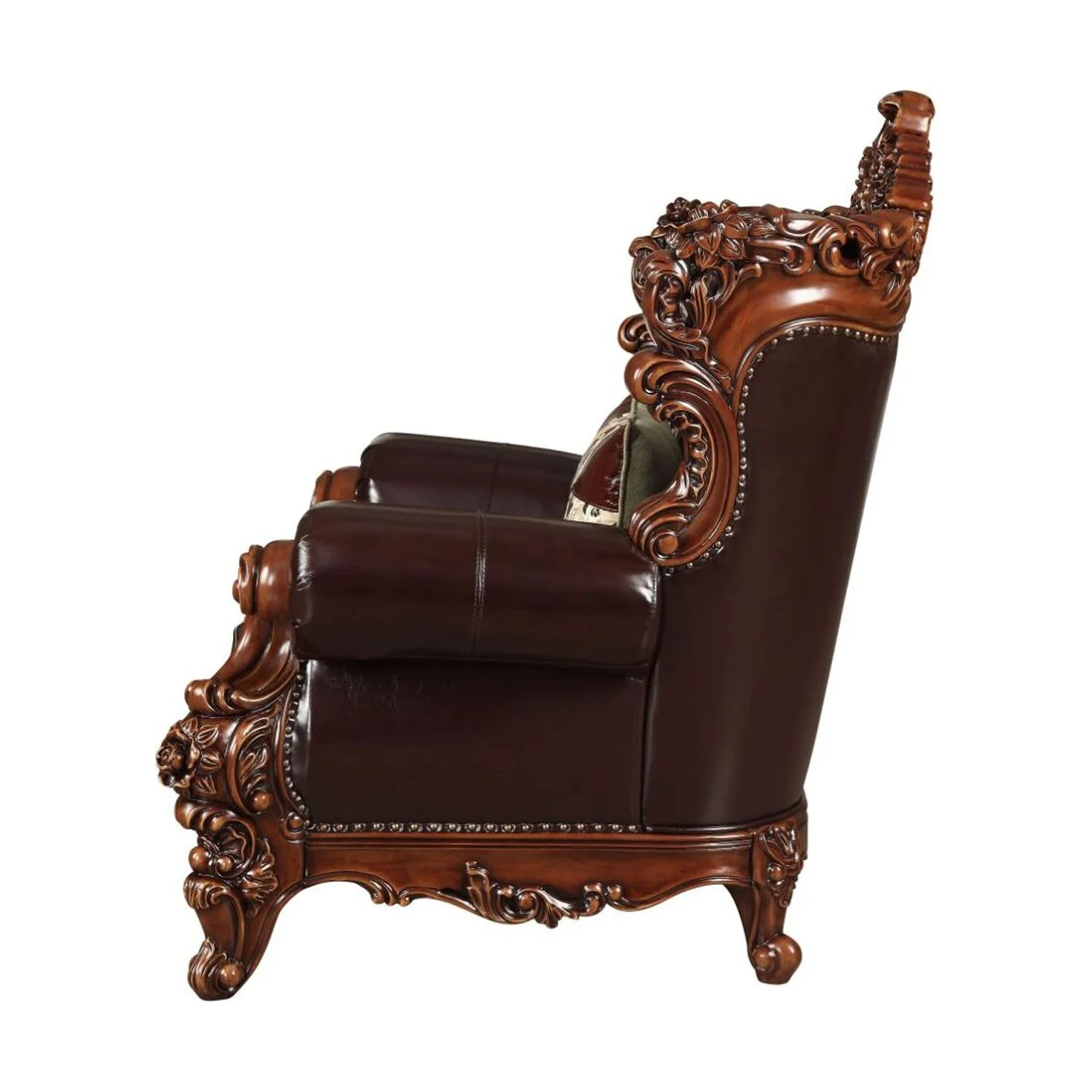 ACME 53072 2 Piece Forsythia Chair with 1 Pillow - Espresso Top Grain Leather Match & Walnut