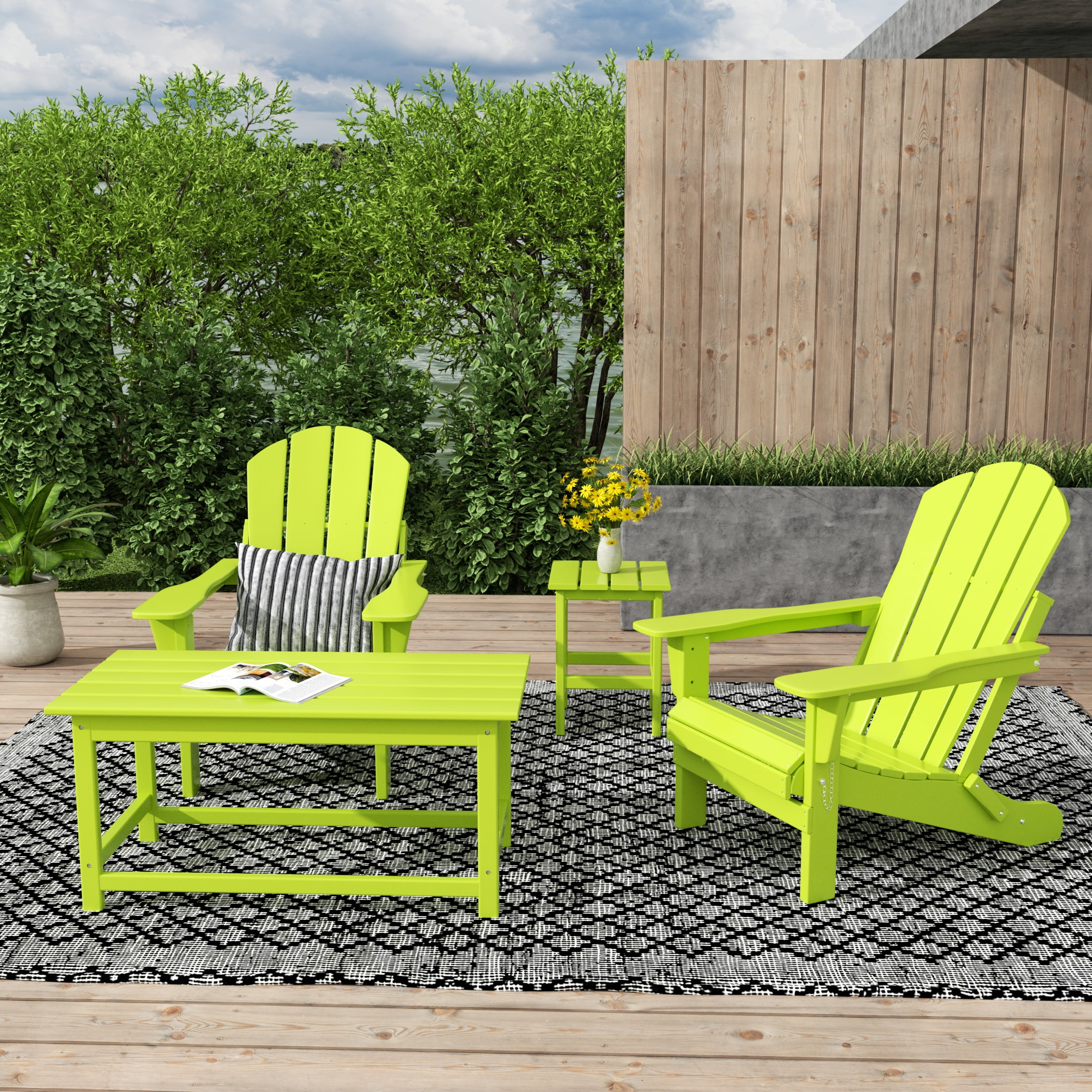 WestinTrends Malibu 4-Pieces Outdoor Patio Furniture Set, All Weather Outdoor Seating Plastic Adirondack Chair Set of 2 with Coffee Table and Side Table, Lime