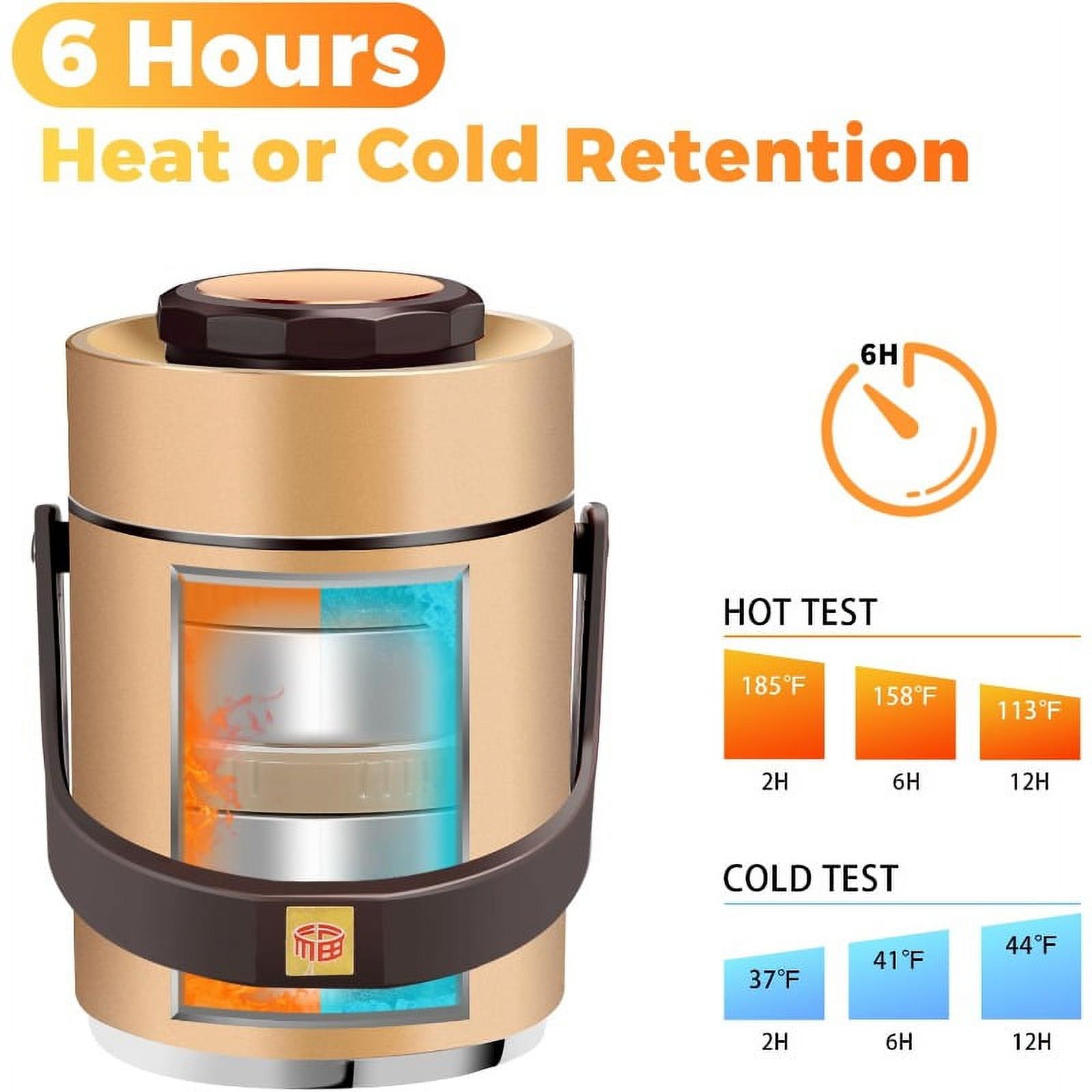 51 oz Adults Stainless Steel Vacuum Insulated Wide Mouth Soup Food Thermos Hot Food Jar with Keep Thermal Portable 2 Tier Stackable Bento Hot Food Containers Lunch Boxes (51 oz Gold)