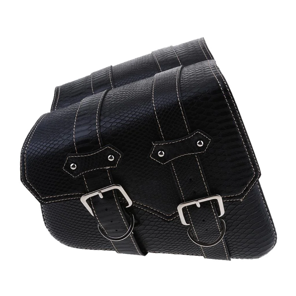 2x Motorbike Leather Pannier Saddle Bag Alligator Emboss Black