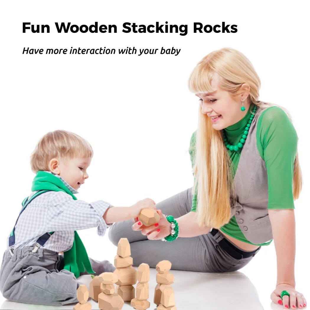 Wooden Balancing Stones, 20 Pcs Wooden Stacking Rocks Irregular, Paint-Free Wooden Building Rocks Preschool Educational Toys, Novel Building Blocks for Toddles Stacking Game Fun Painting