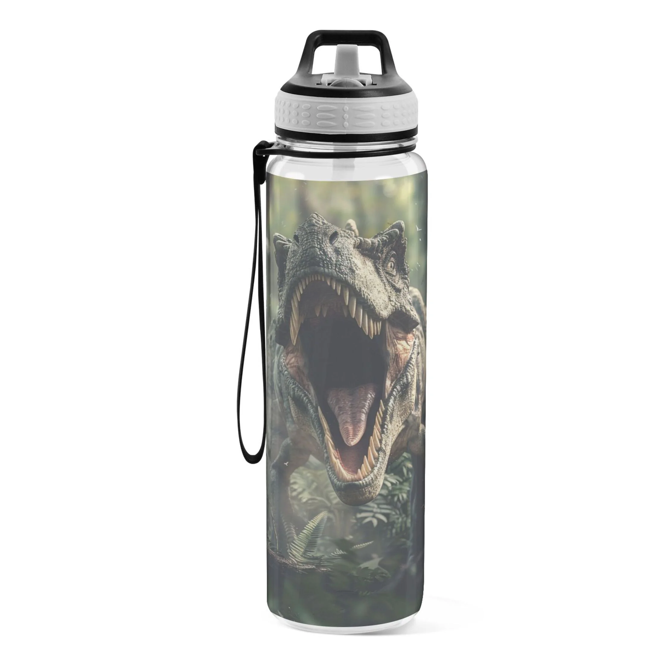 Dinosaur in The Forest 32oz Sports Water Bottles Leakproof Tritan Bottle with Straw BPA Free Clear Bottle for Fitness Gym Outdoor Cycling
