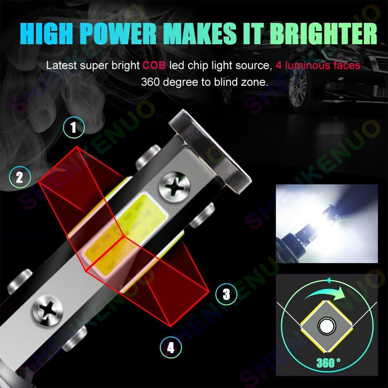 4-Side 9005 H11 High/Low Beam Headlights for Honda Civic 2014-2020 6000K White,4pc